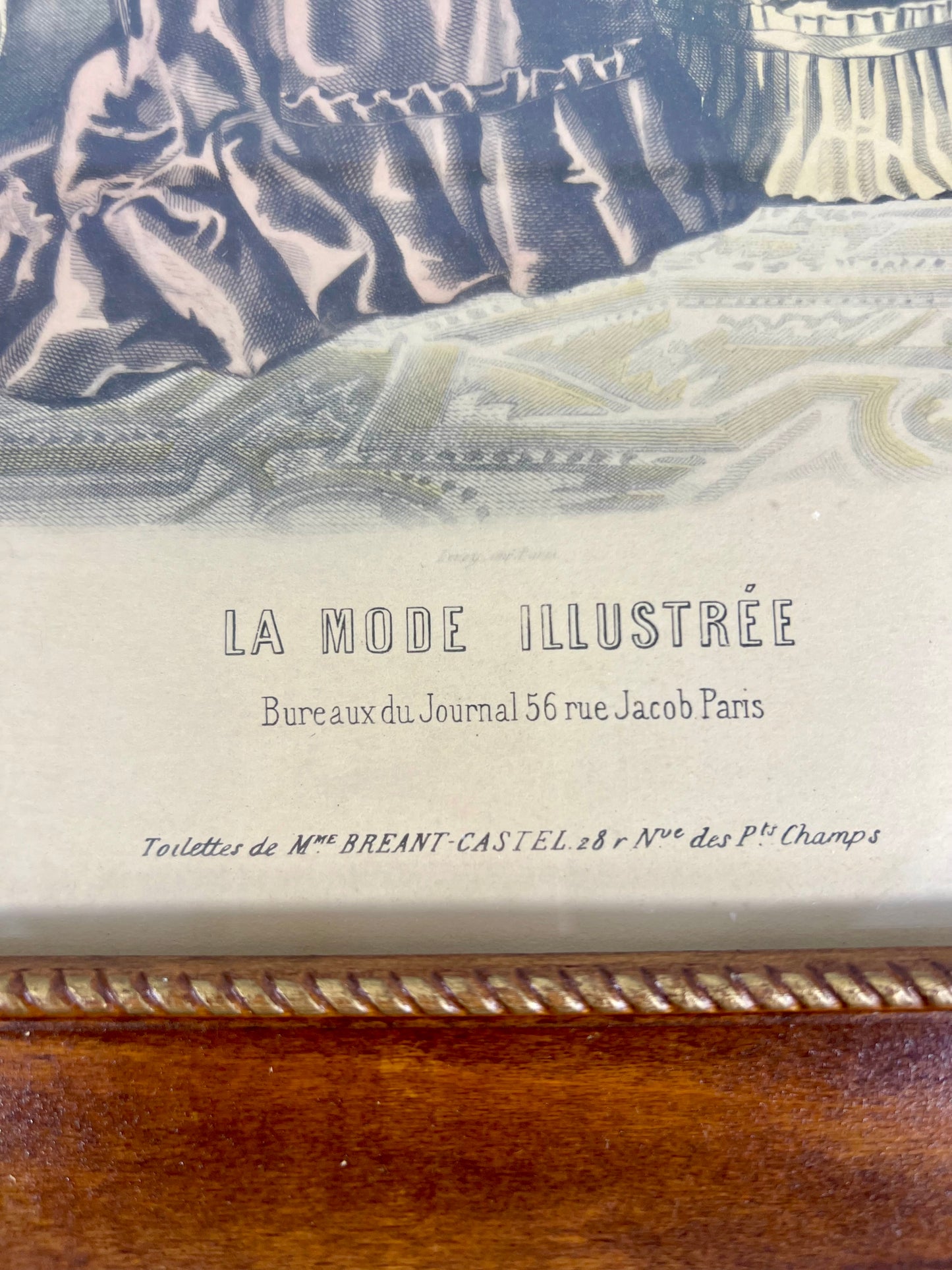 SCALLOPED ANTIQUE FRAMES AND ANTIQUE LITHOGRAPHS PARIS LADIES, LATE 1800s