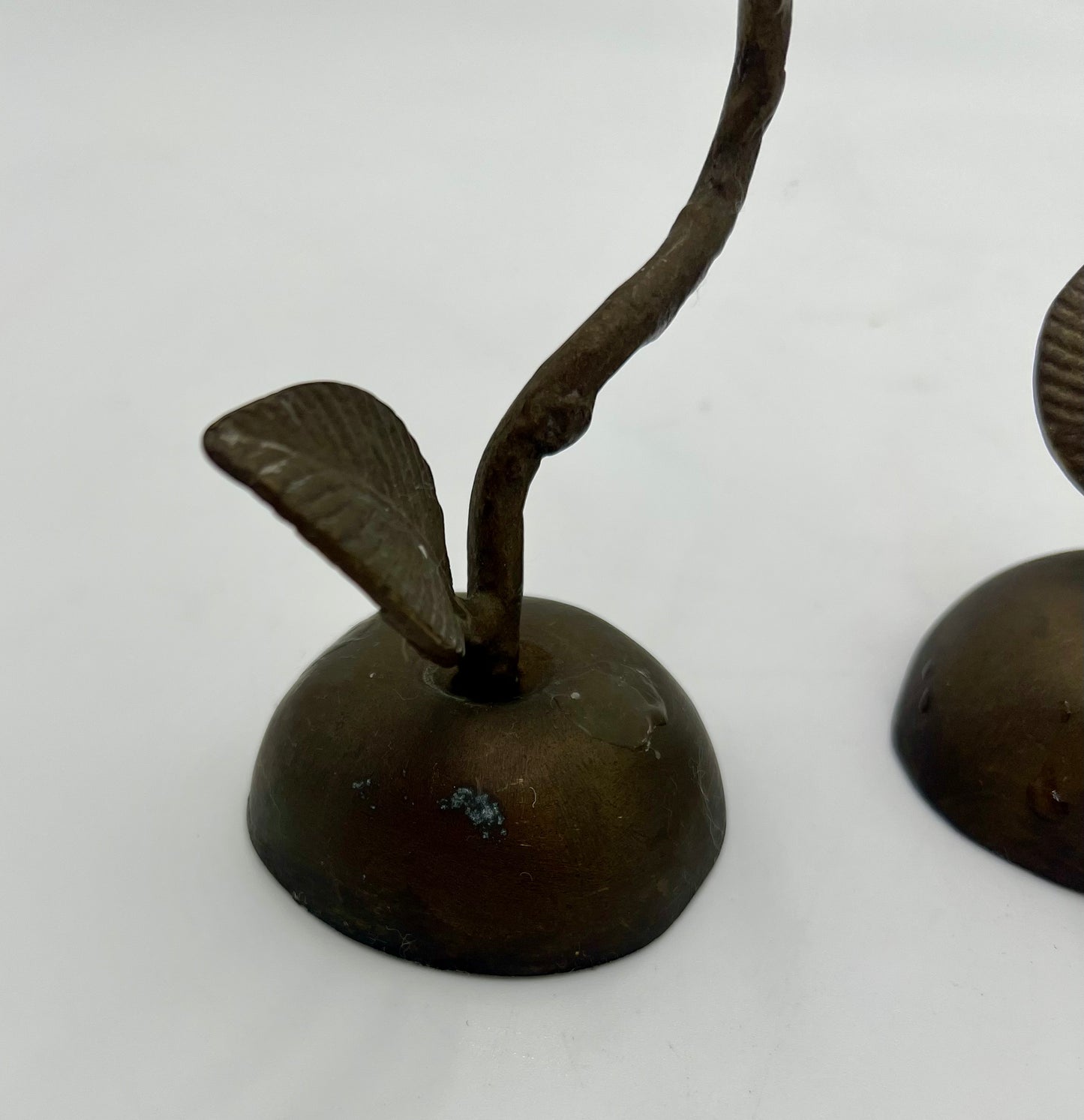 PAIR OF VINTAGE HAND FORGED BRONZE ROSE TAPER CANDLESTICK HOLDERS