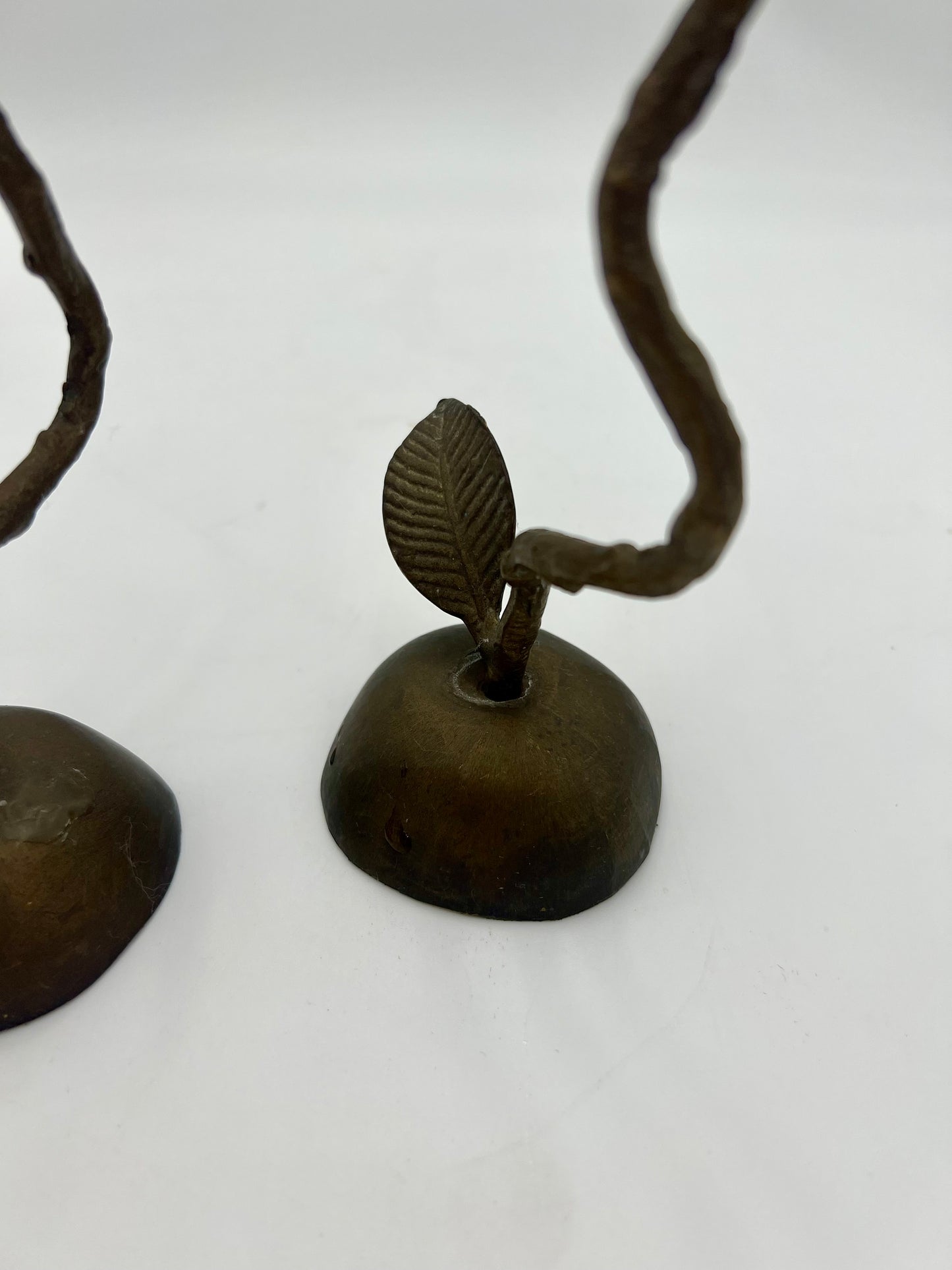 PAIR OF VINTAGE HAND FORGED BRONZE ROSE TAPER CANDLESTICK HOLDERS