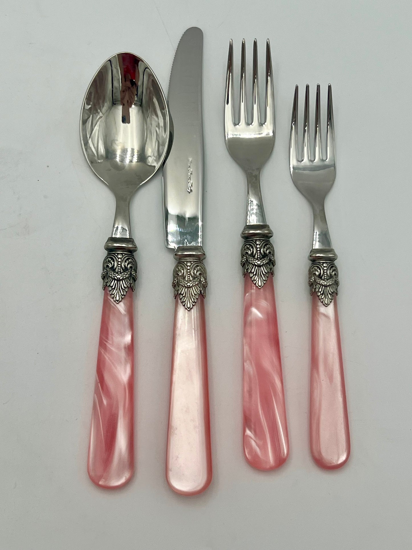 VINTAGE ITALIAN DIMITASSE CUTLERY EME NAPOLEON 18/10, SET OF 4 PINK