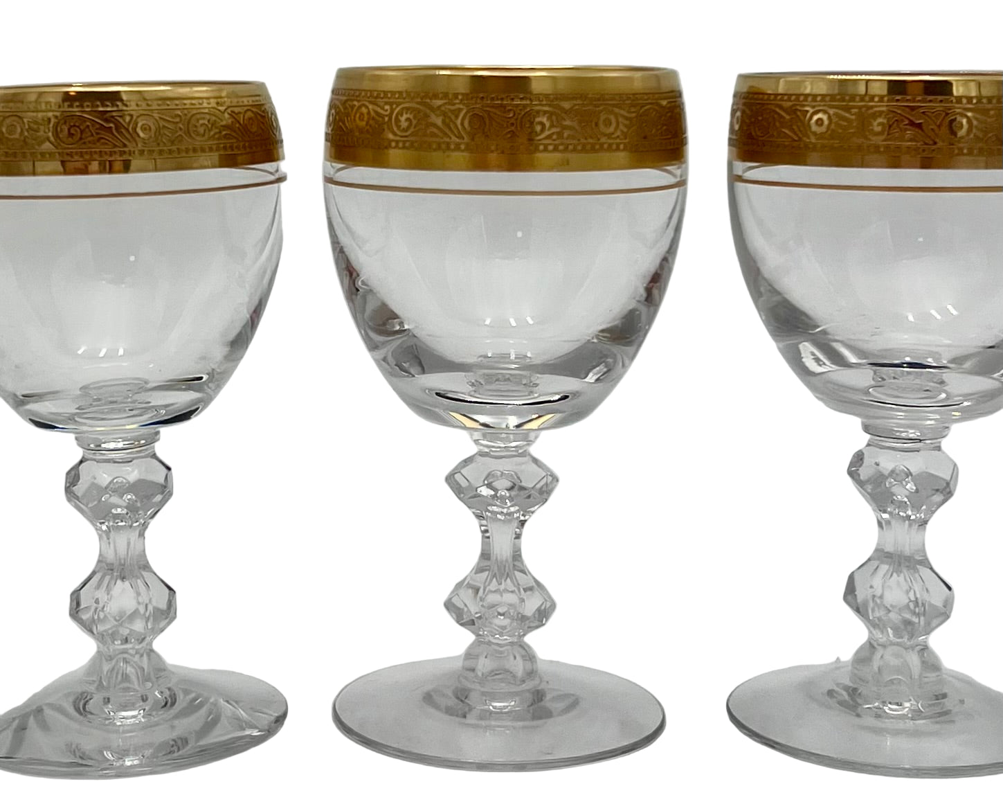 VINTAGE TIFFIN FRANCISCAN GOLD ENCRUSTED GARLAND CRYSTAL GOBLETS – SET OF 4