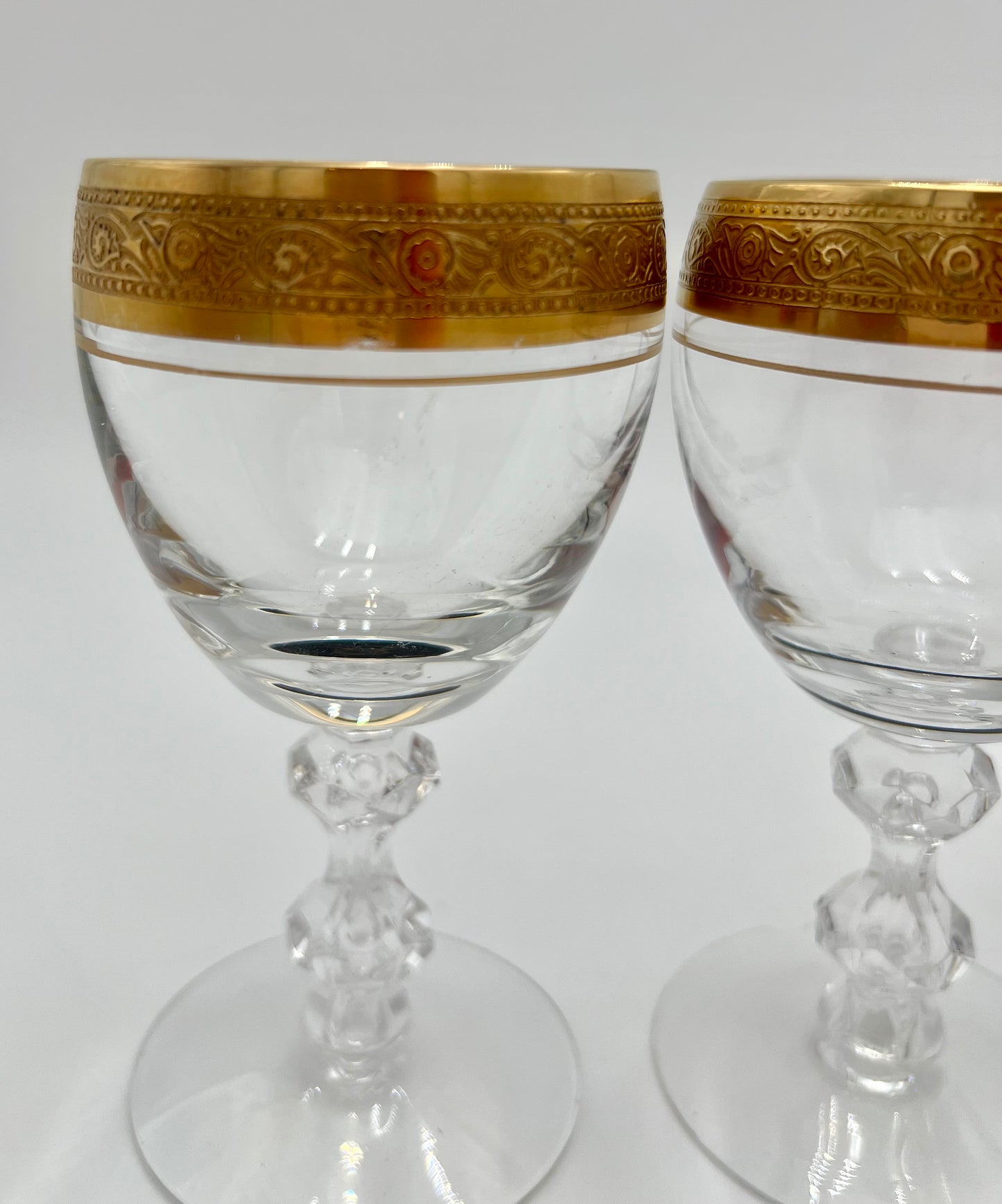 1960-1970s 24 K GOLD ENCRUSTED TIFFIN FRANCISCAN WESTCHESTER CRYSTAL GOBLETS, SET OF 4