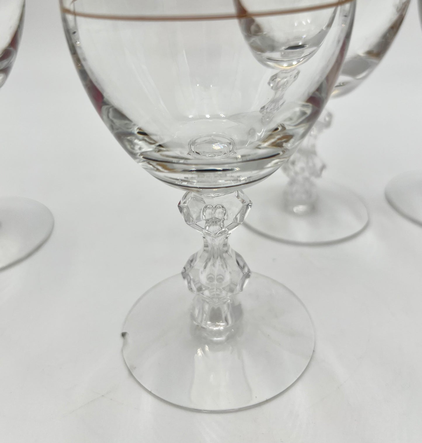 1960-1970s 24 K GOLD ENCRUSTED TIFFIN FRANCISCAN WESTCHESTER CRYSTAL GOBLETS, SET OF 4