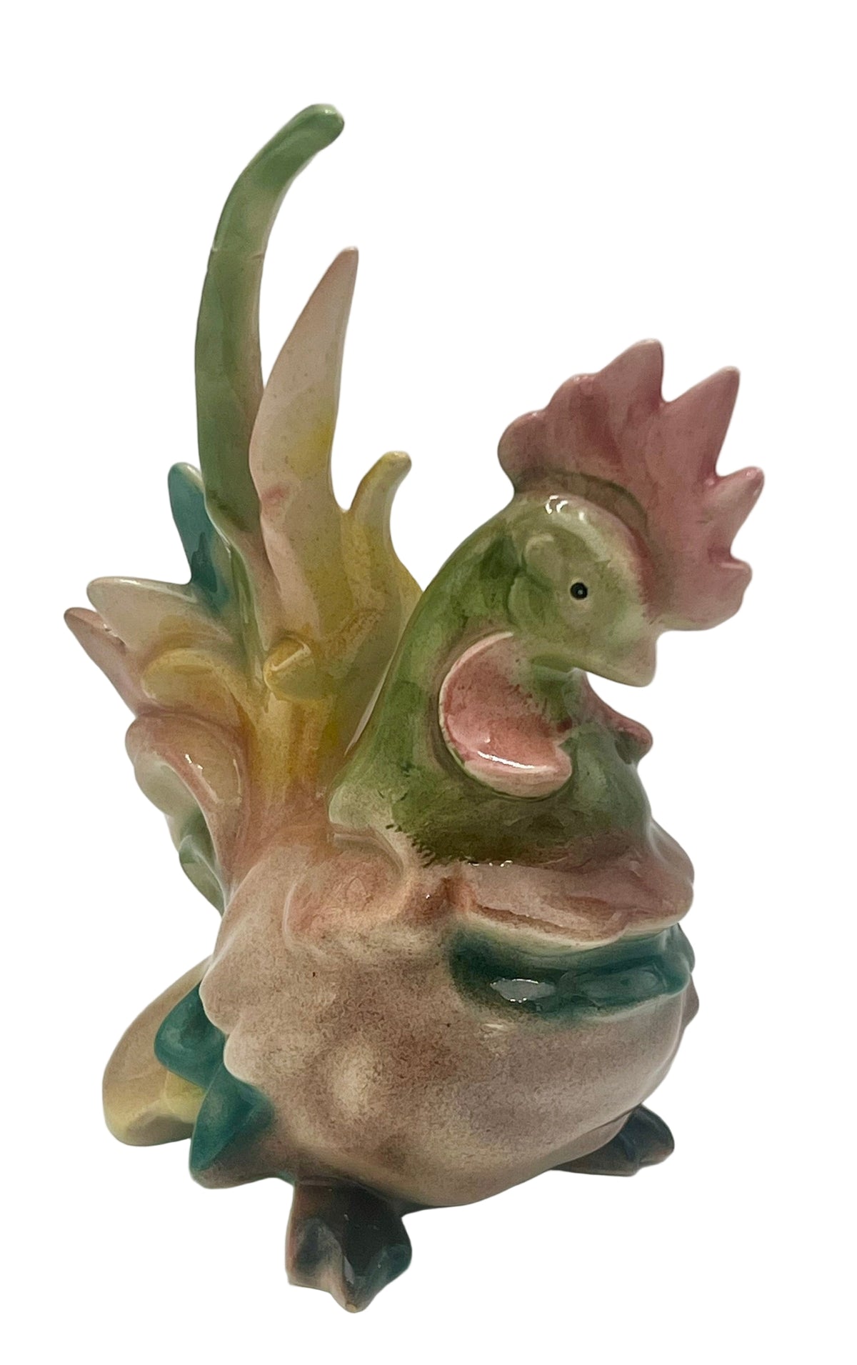VINTAGE CERAMIC ELEPHANT FIGURINE DATED 1981 | TRUNK UP GOOD LUCK DECOR | PASTEL GLAZED ELEPHANT SCULPTURE | ECLECTIC SHELF ACCENT