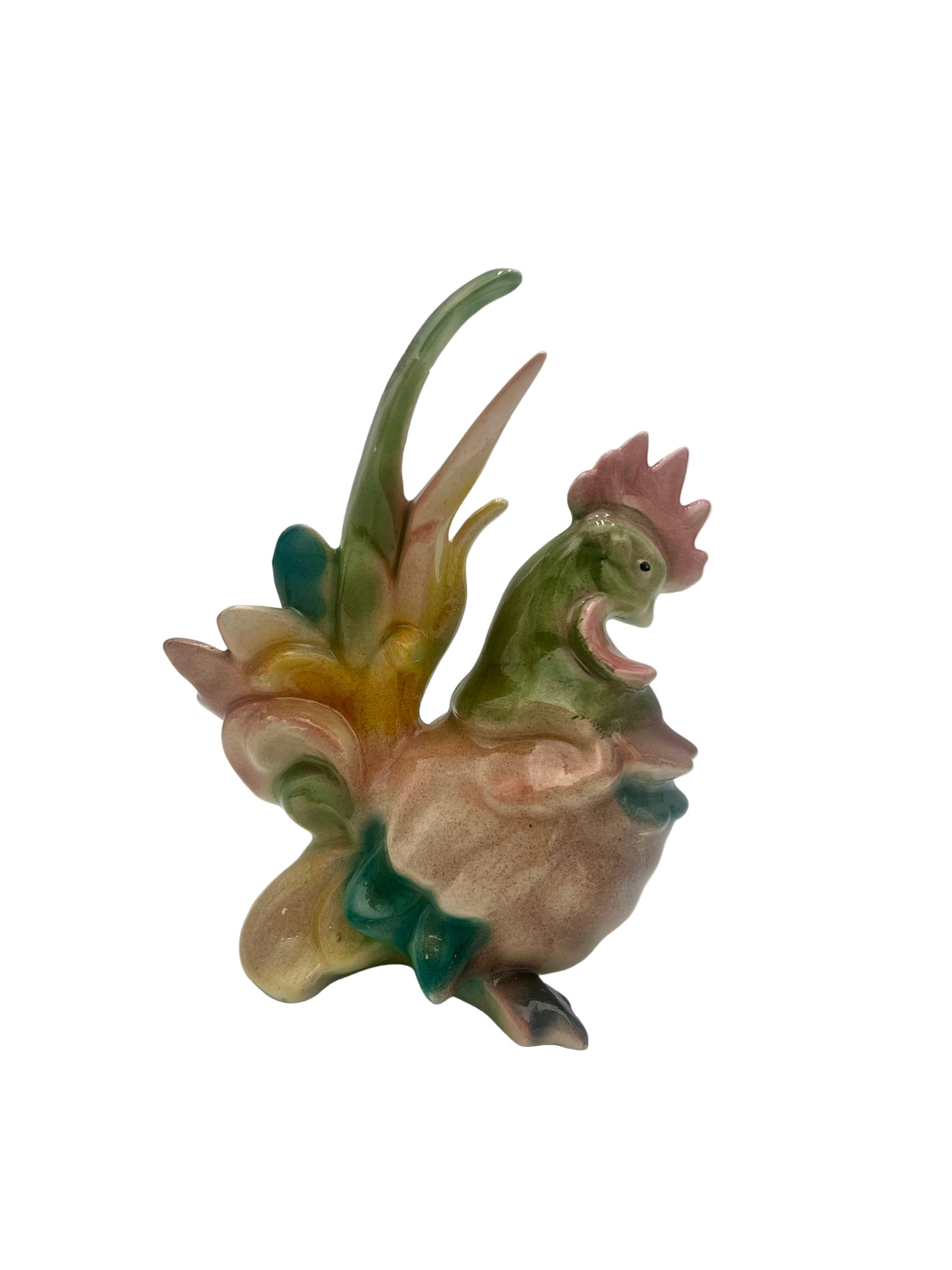 VINTAGE CERAMIC ELEPHANT FIGURINE DATED 1981 | TRUNK UP GOOD LUCK DECOR | PASTEL GLAZED ELEPHANT SCULPTURE | ECLECTIC SHELF ACCENT
