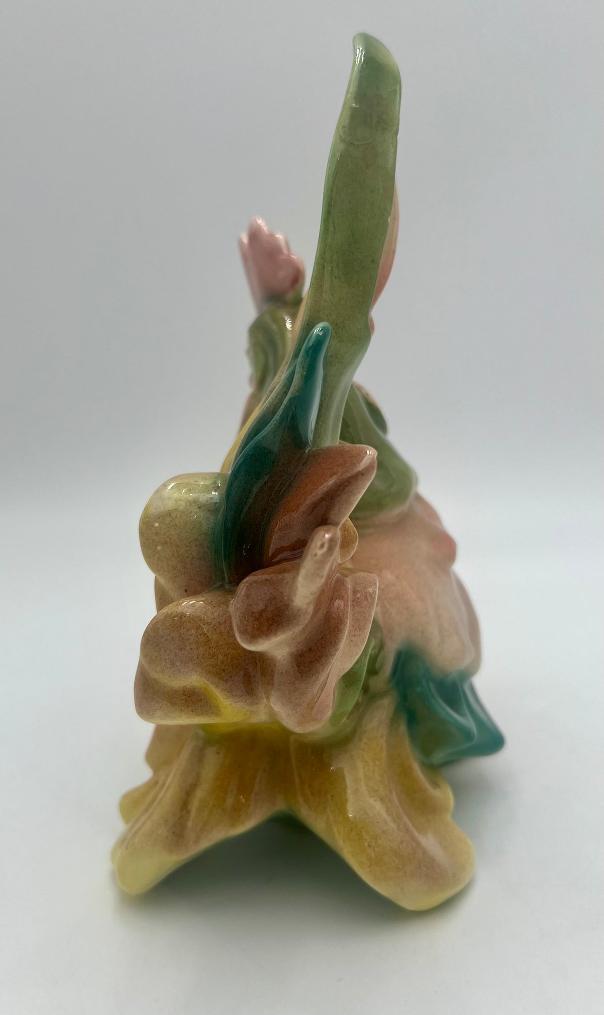 VINTAGE CERAMIC ELEPHANT FIGURINE DATED 1981 | TRUNK UP GOOD LUCK DECOR | PASTEL GLAZED ELEPHANT SCULPTURE | ECLECTIC SHELF ACCENT