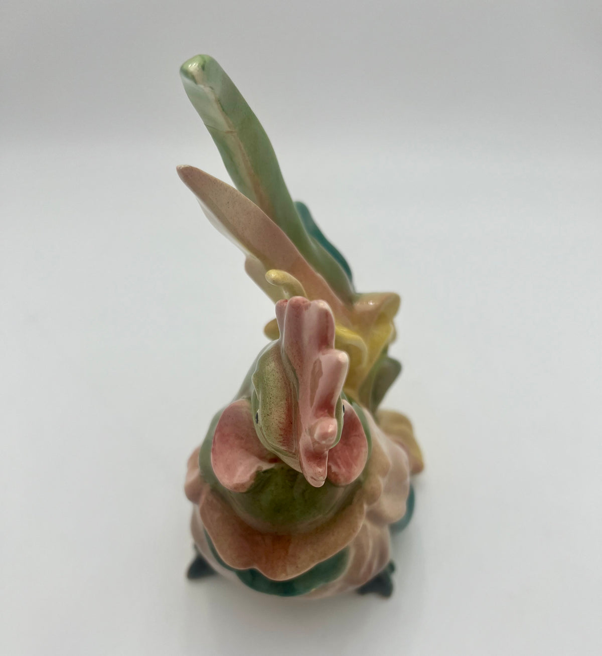VINTAGE CERAMIC ELEPHANT FIGURINE DATED 1981 | TRUNK UP GOOD LUCK DECOR | PASTEL GLAZED ELEPHANT SCULPTURE | ECLECTIC SHELF ACCENT