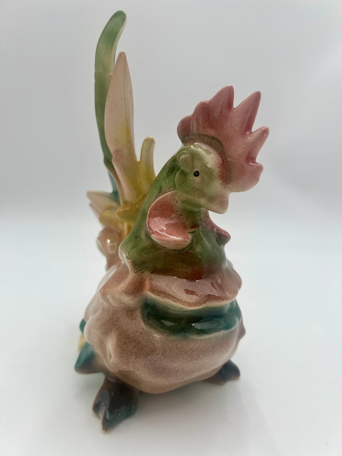 VINTAGE CERAMIC ELEPHANT FIGURINE DATED 1981 | TRUNK UP GOOD LUCK DECOR | PASTEL GLAZED ELEPHANT SCULPTURE | ECLECTIC SHELF ACCENT