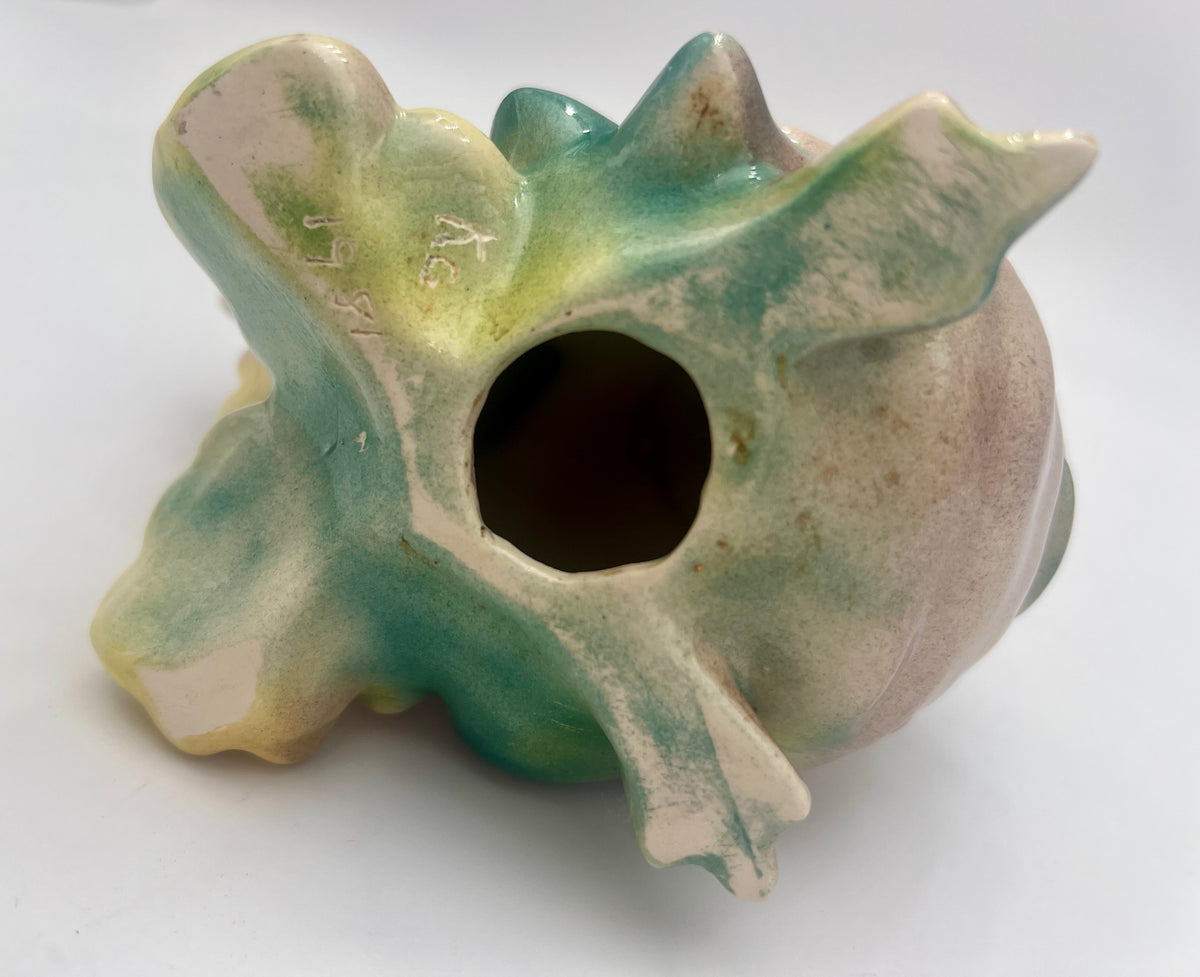 VINTAGE CERAMIC ELEPHANT FIGURINE DATED 1981 | TRUNK UP GOOD LUCK DECOR | PASTEL GLAZED ELEPHANT SCULPTURE | ECLECTIC SHELF ACCENT