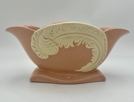 RARE ANTIQUE CHADWICK CHINA COMPANY SWAN FEATHER SALMON PINK VASE, 1940s