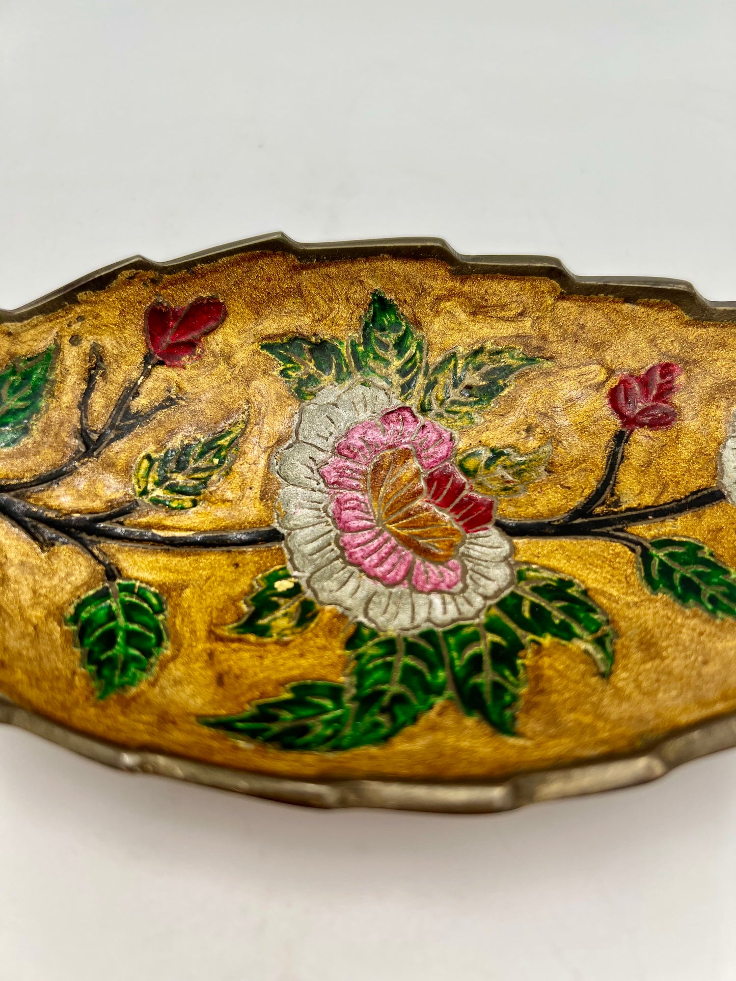 VINTAGE BRASS LEAF AND FLORAL TRINKET DISH, 1960s