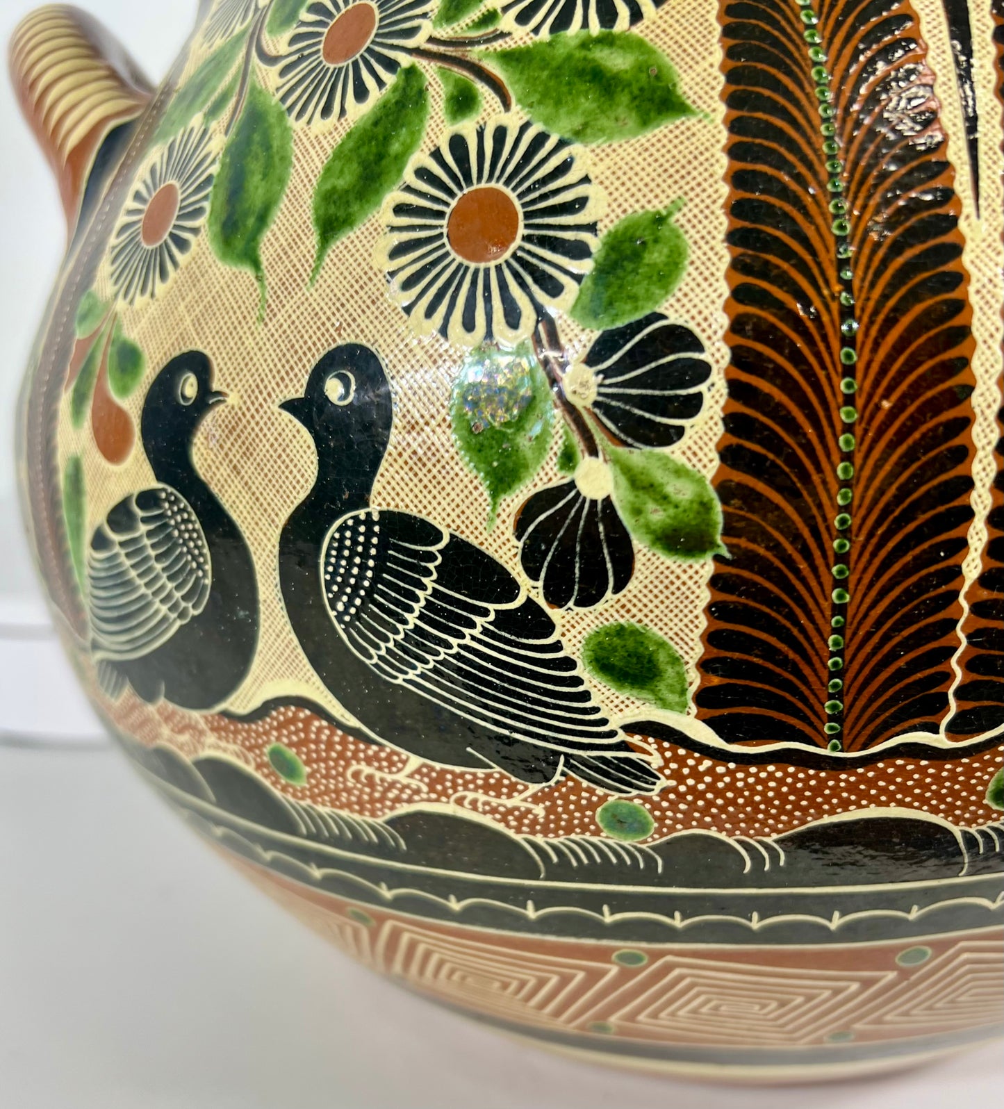 "Petatillo" Birds, Gazelles, & Floral Design Urn Signed by Renowned Master Potter, Geronimo Ramos