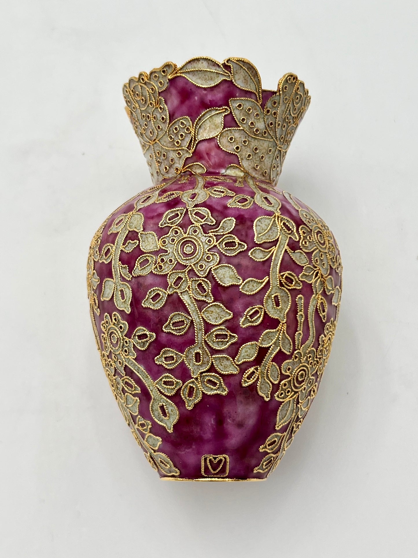 VINTAGE PURPLE AND GOLD FLORAL FILIGREE VASE – ORNATE DECORATIVE SMALL VASE 5.5 INCHES