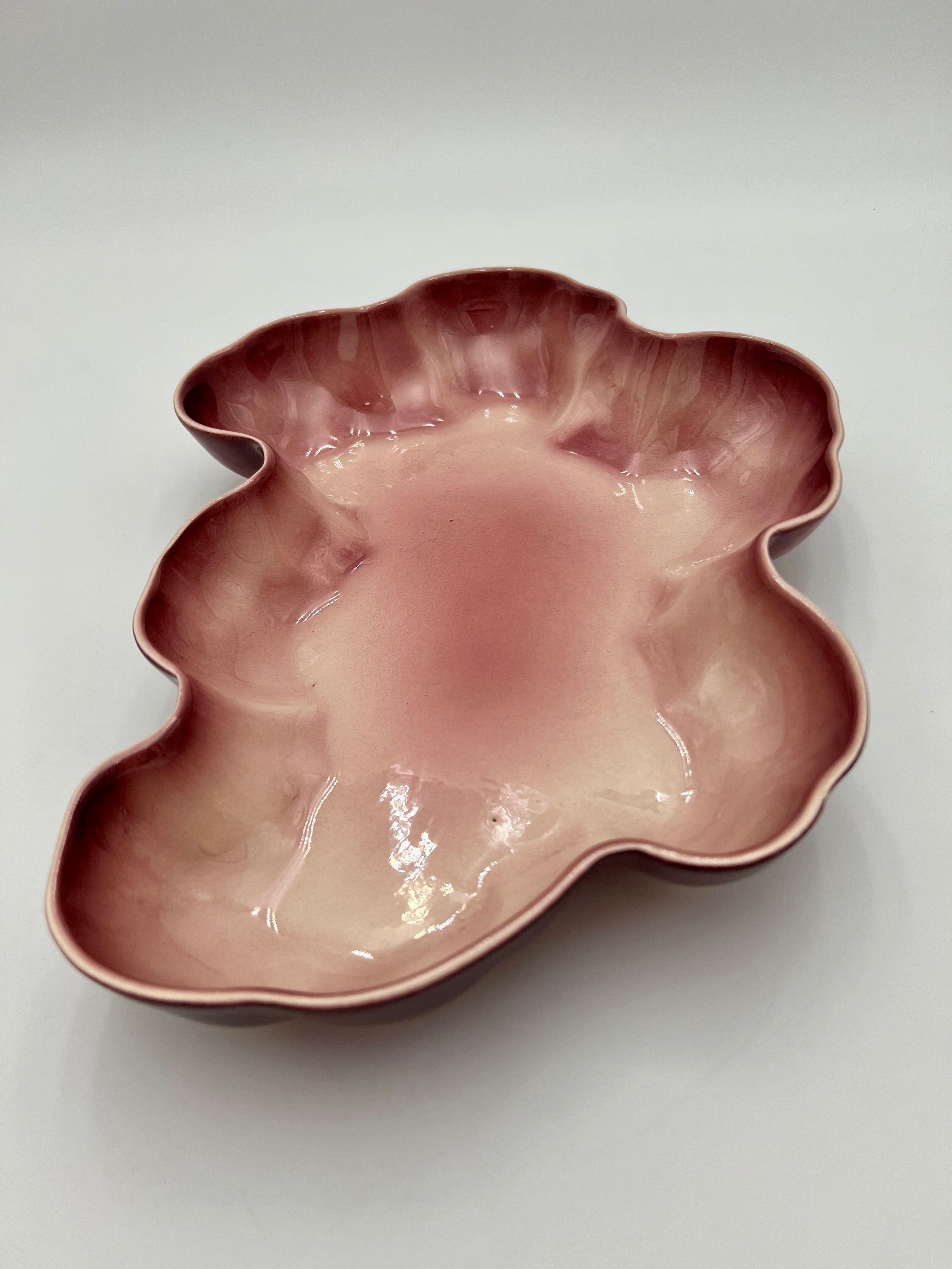 Vintage Los Angeles Potteries Pink Sculptural Dish Mid Century California Art Pottery Organic Modern Form 295