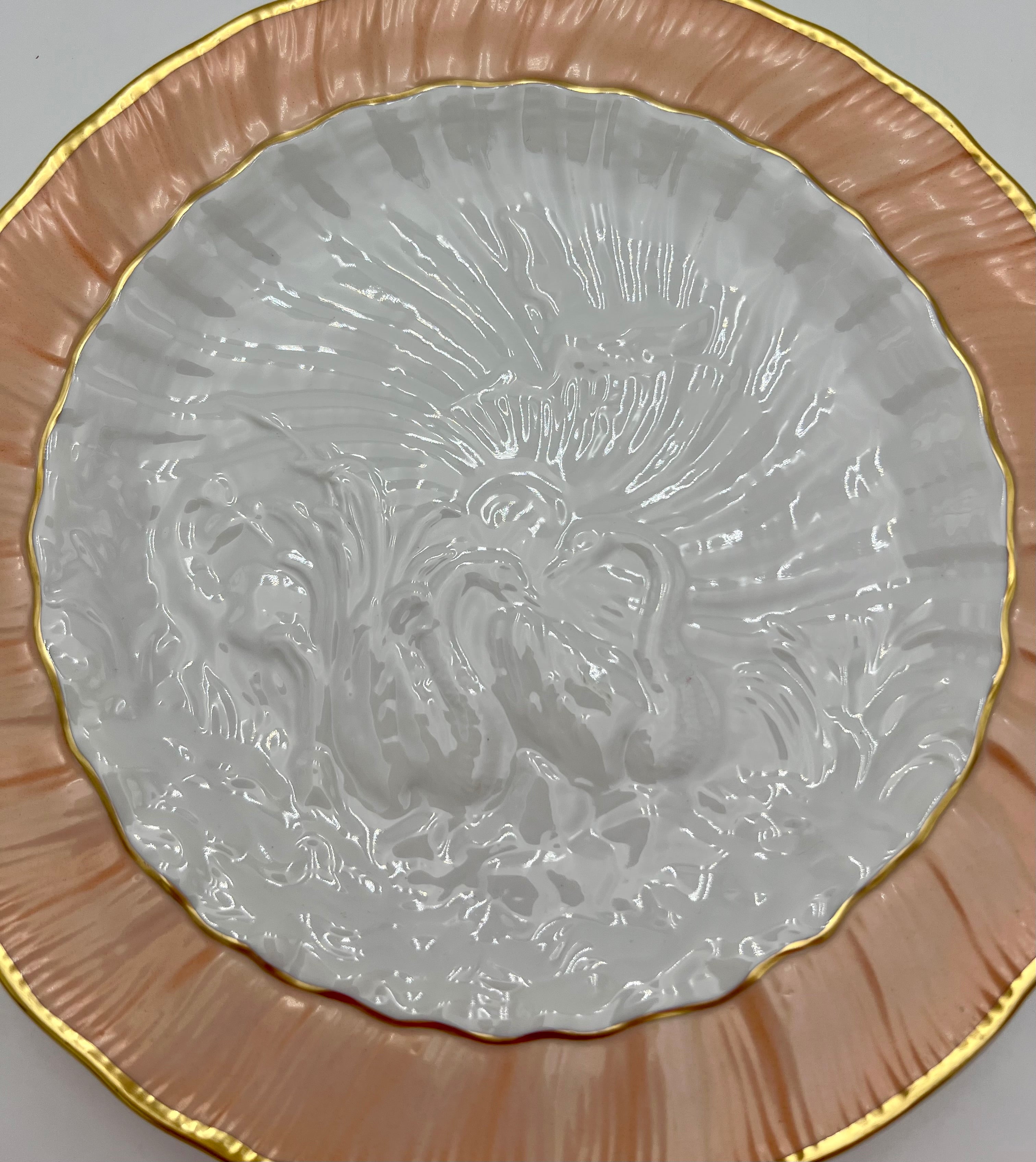 MOTTAHEDEH VISTA ALEGRE SWAN RELIEF PLATE WITH BLUSH PINK RIM AND GOLD TRIM