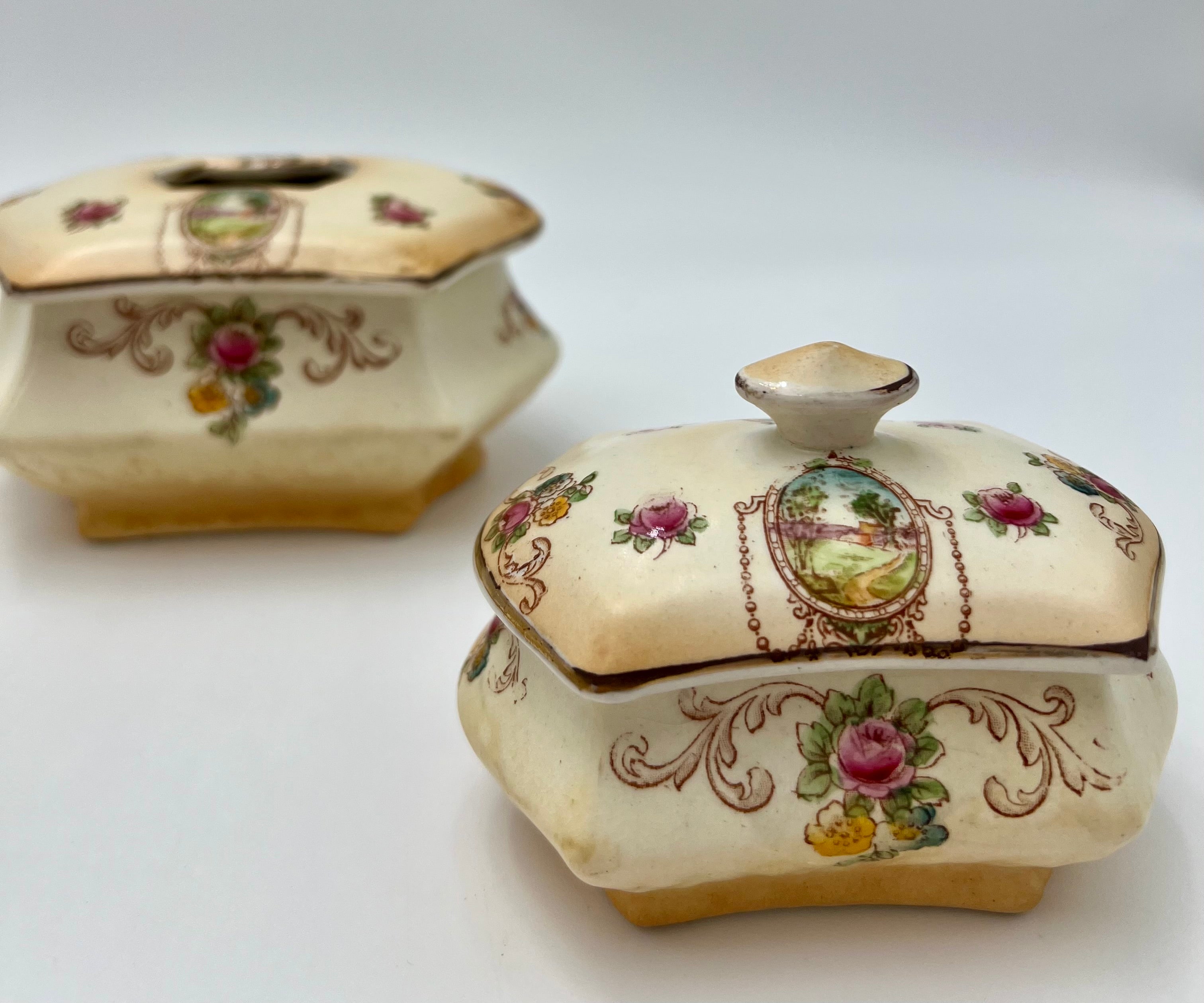 ANTIQUE CRANFORD WARE VANITY SET — FORD & SONS ENGLISH EARTHENWARE, C.1910s