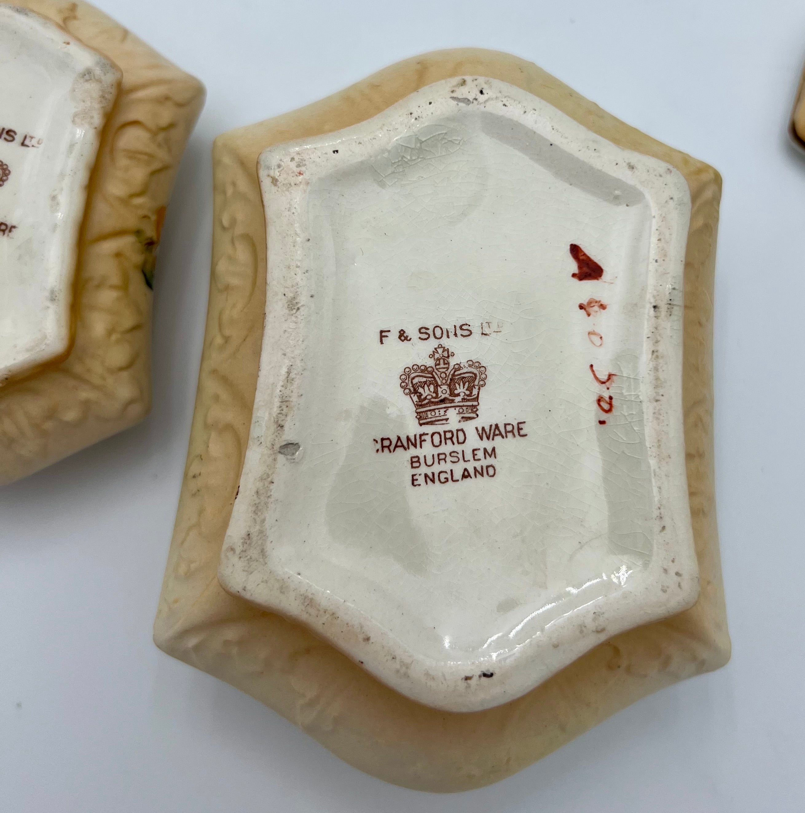 ANTIQUE CRANFORD WARE VANITY SET — FORD & SONS ENGLISH EARTHENWARE, C.1910s