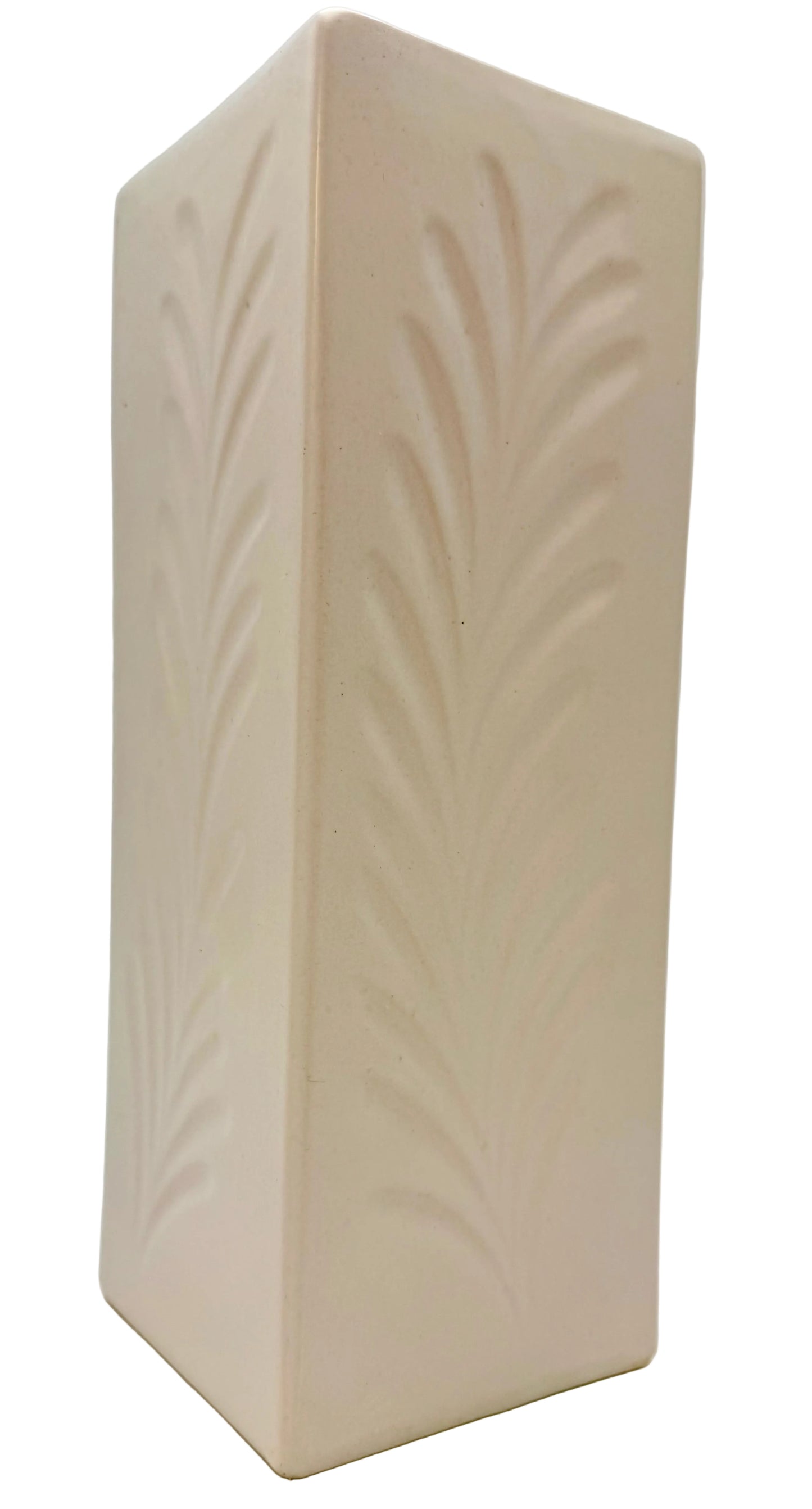 VINTAGE HULL USA MID CENTURY MODERN RECTANGULAR CERAMIC VASE | SCULPTURAL IVORY POTTERY COLUMN