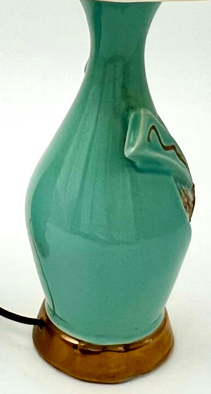 PAIR OF BABY BLUE AND GOLD 1950s ATOMIC BOUDOIR TABLE LAMPS