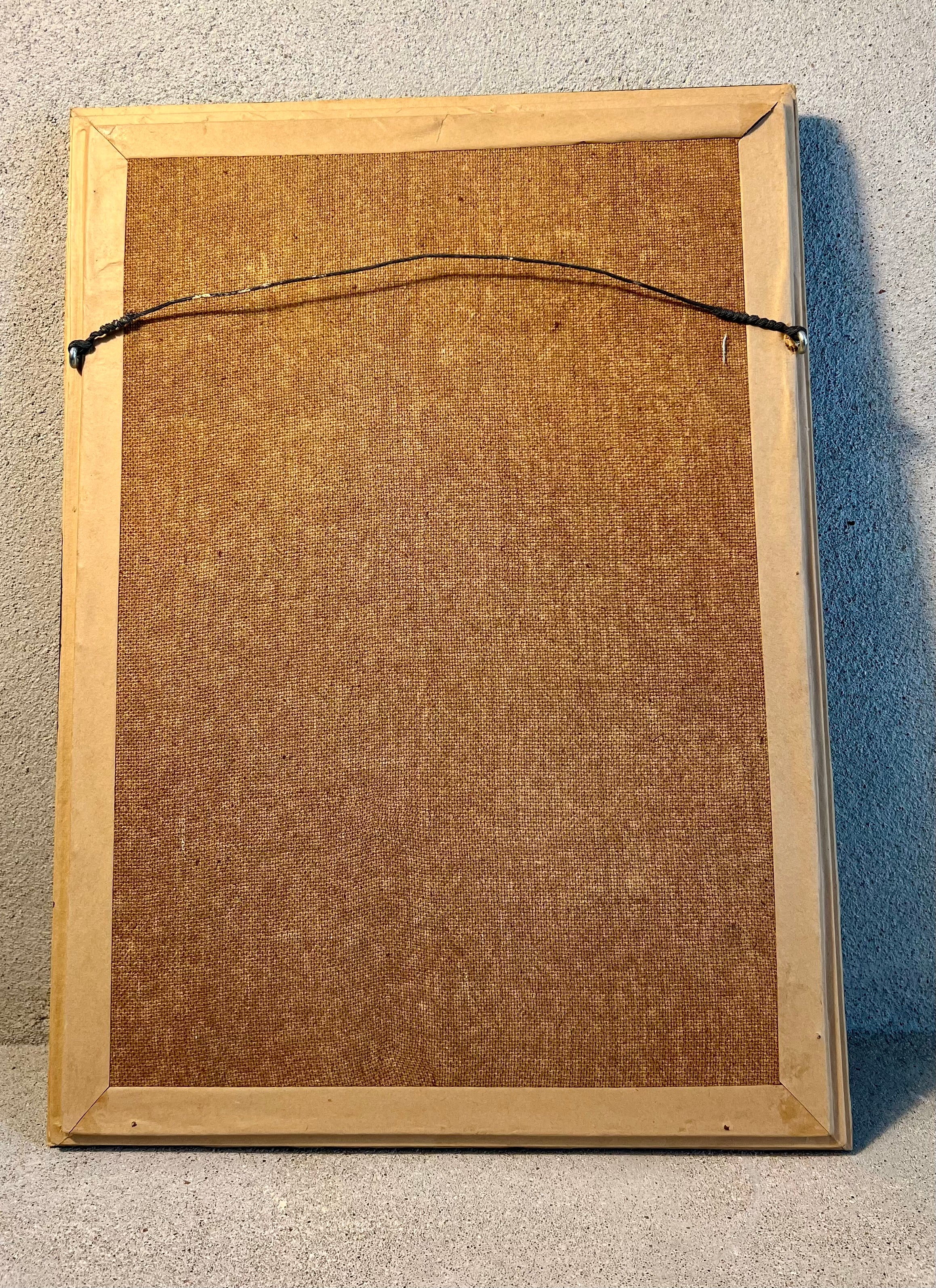 VINTAGE MOTHER OF PEARL WOMAN WITH RIBBON – FRAMED SHELL INLAY ART PANEL – 22X16 INCHES