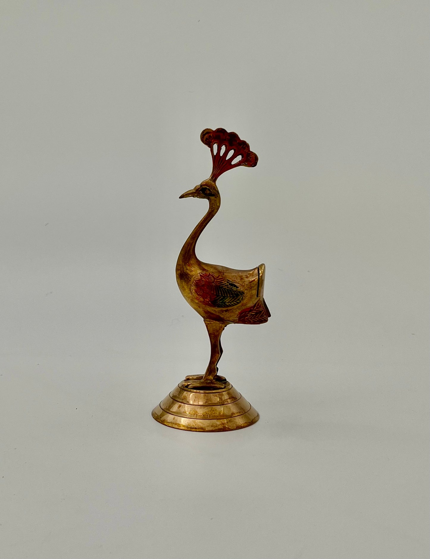 RARE VINTAGE SMALL GERMAN BRASS PEACOCK STATUE