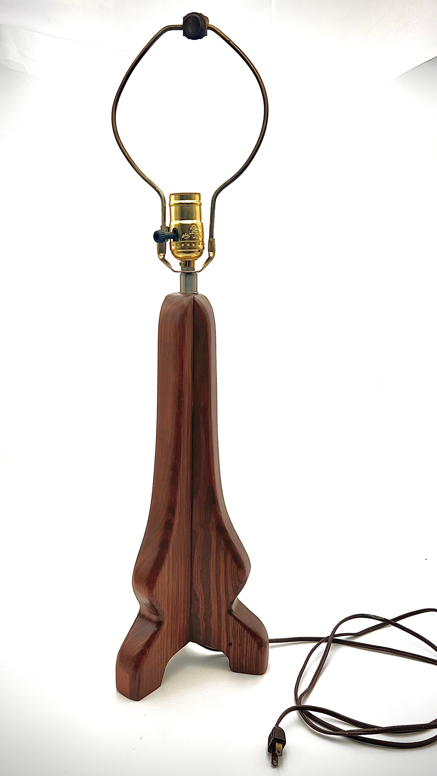 RARE MIDCENTURY CARVED TRIANGULAR WOOD TABLE LAMP