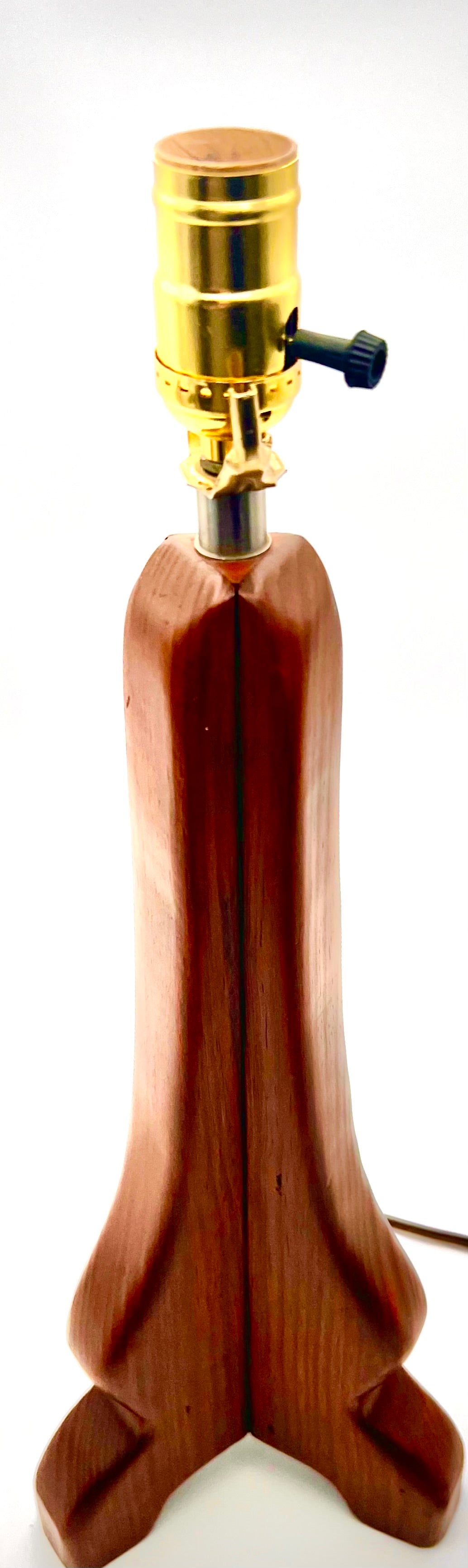 RARE MIDCENTURY CARVED TRIANGULAR WOOD TABLE LAMP