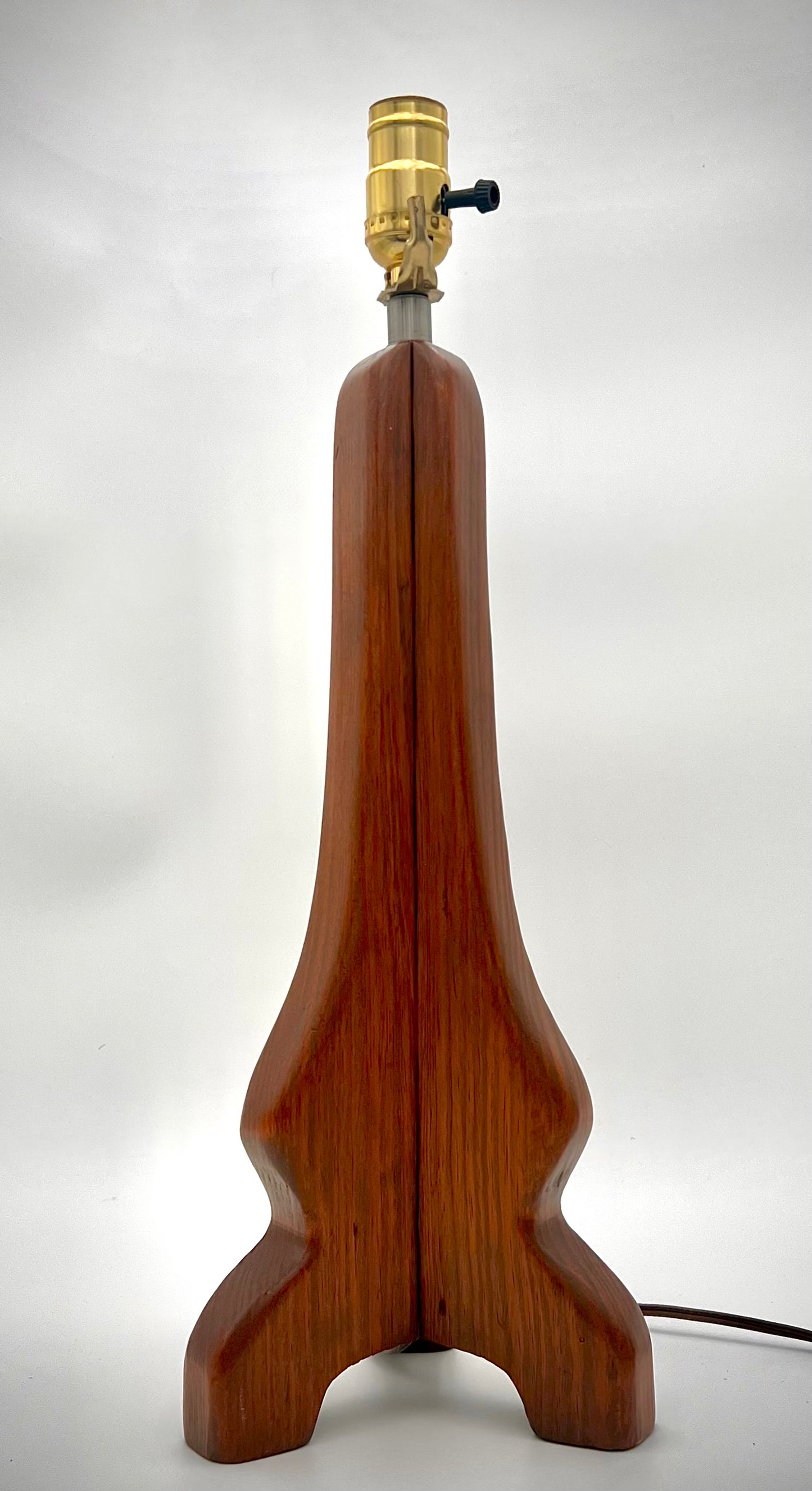 RARE MIDCENTURY CARVED TRIANGULAR WOOD TABLE LAMP