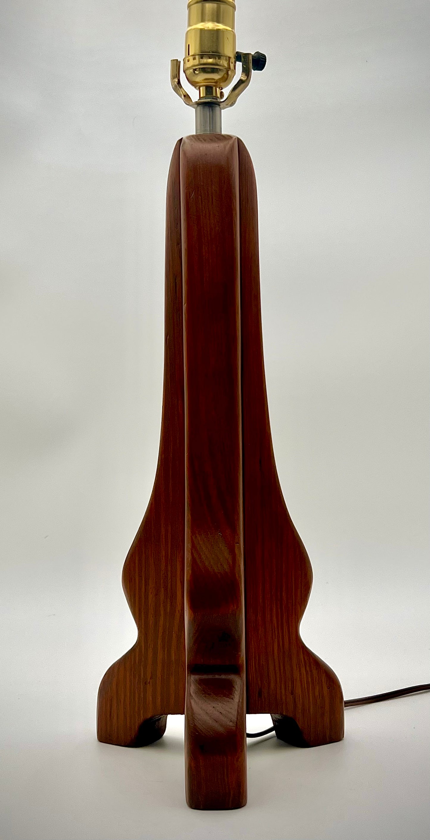 RARE MIDCENTURY CARVED TRIANGULAR WOOD TABLE LAMP