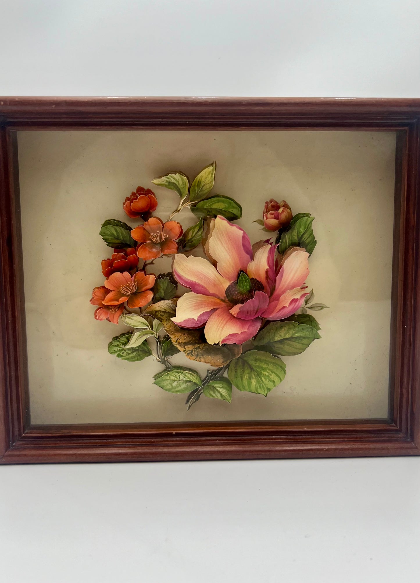VINTAGE EUROPEAN INSPIRED 3D PAPER FLOWER SHADOW BOX ART