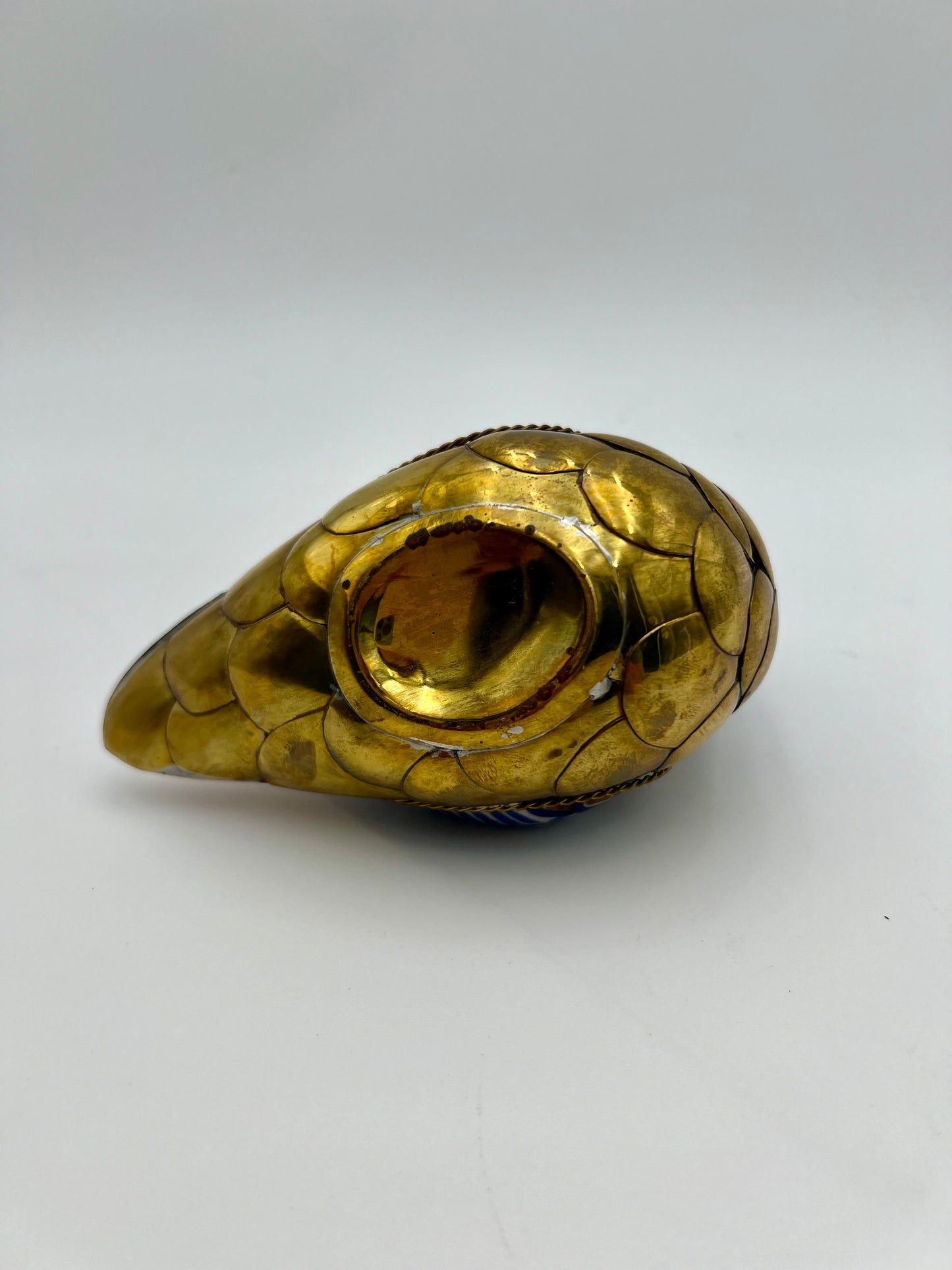 VINTAGE HANDMADE CERAMIC DUCK CLAD IN COPPER AND BRASS