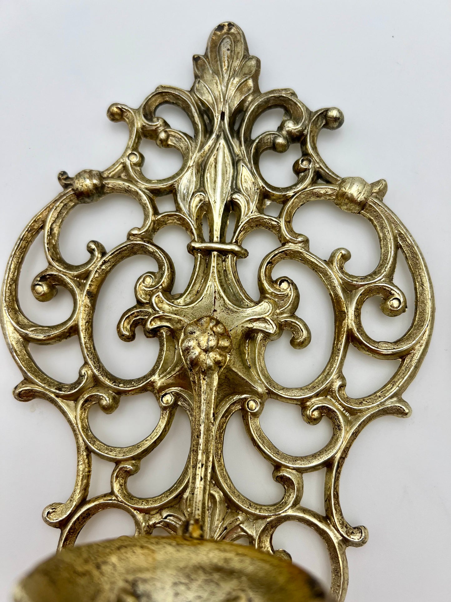RARE VINTAGE PAIR OF ORNATE GOLD WALL SCONCES