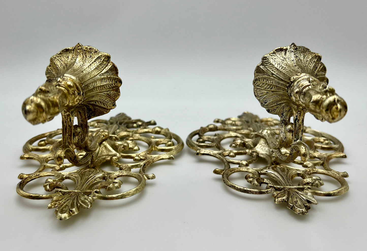 RARE VINTAGE PAIR OF ORNATE GOLD WALL SCONCES