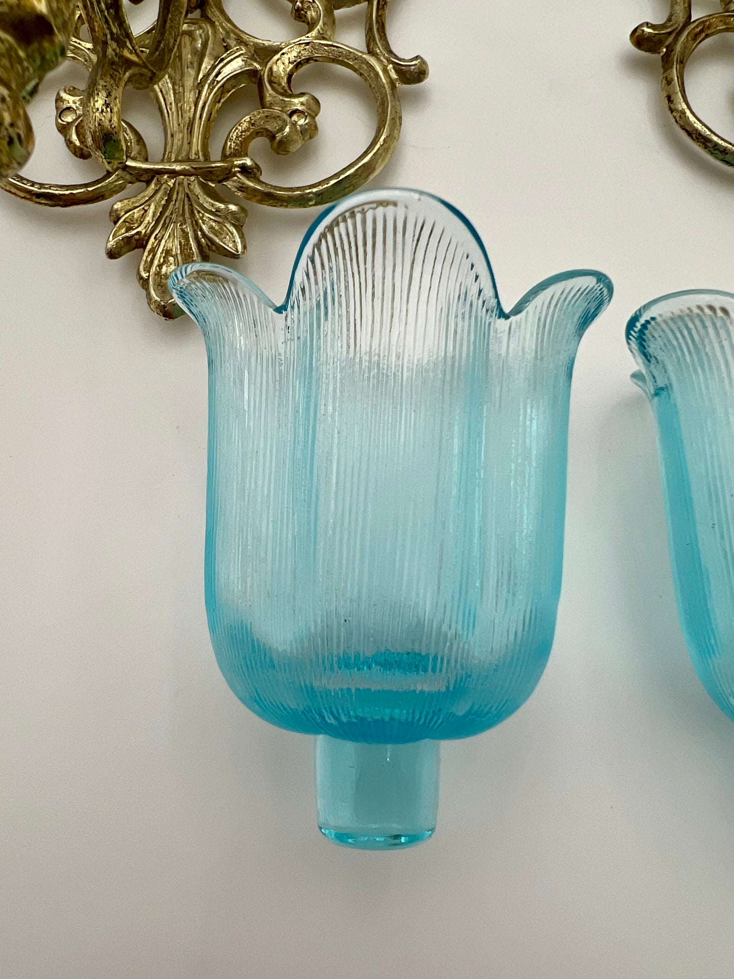 RARE VINTAGE PAIR OF ORNATE GOLD WALL SCONCES