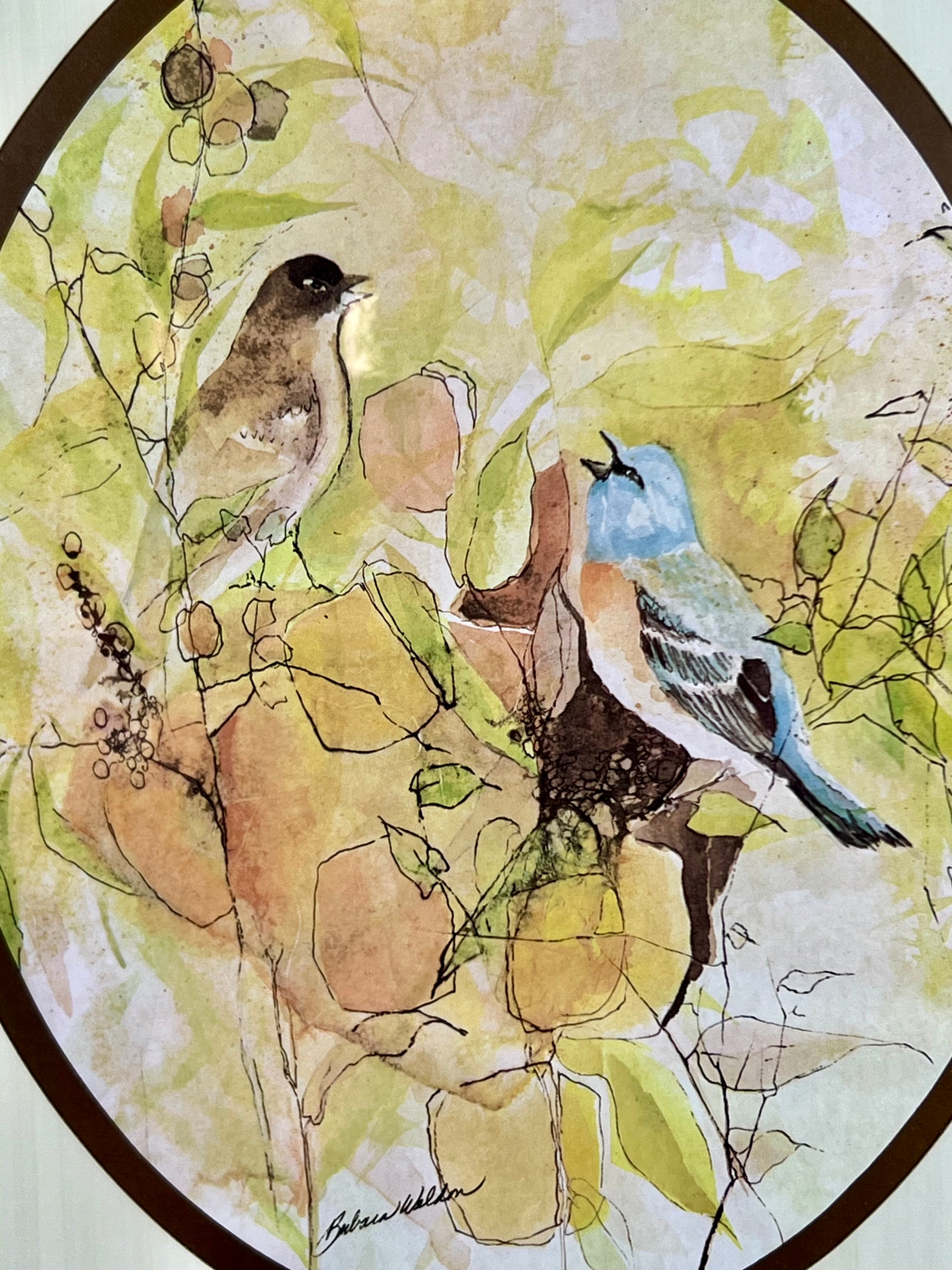 VINTAGE BARBARA WELDON BIRD PRINT IN YELLOW FRAME – MID CENTURY WATERCOLOR STYLE NATURE ART