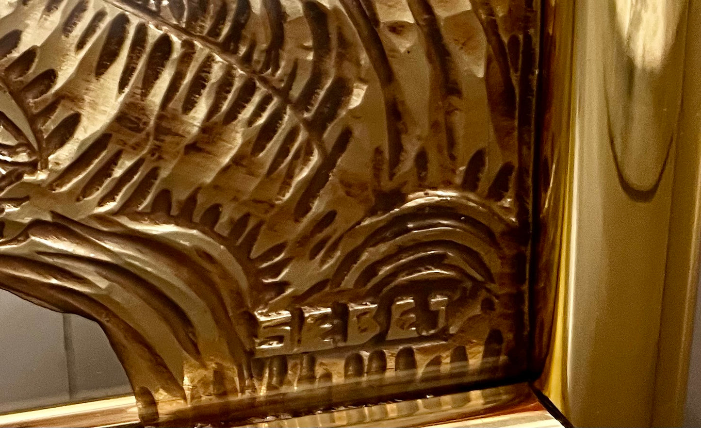 VINTAGE 1982 SIGNED SEBET SILVERMAN VERRE  ÉGLOMISÉ GOLD MIRROR