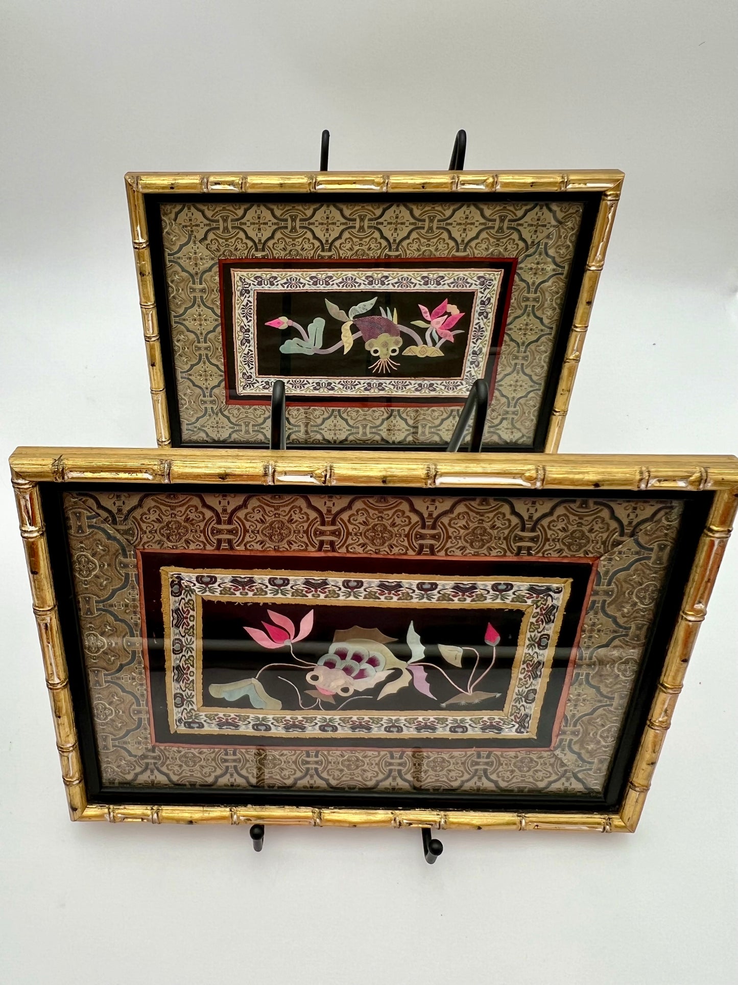 PAIR OF FRAMED ANTIQUE KOI FISH CHINESE SILK PANELS