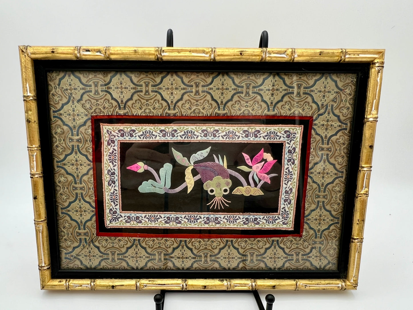 PAIR OF FRAMED ANTIQUE KOI FISH CHINESE SILK PANELS