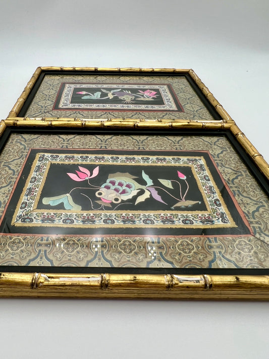 PAIR OF FRAMED ANTIQUE KOI FISH CHINESE SILK PANELS