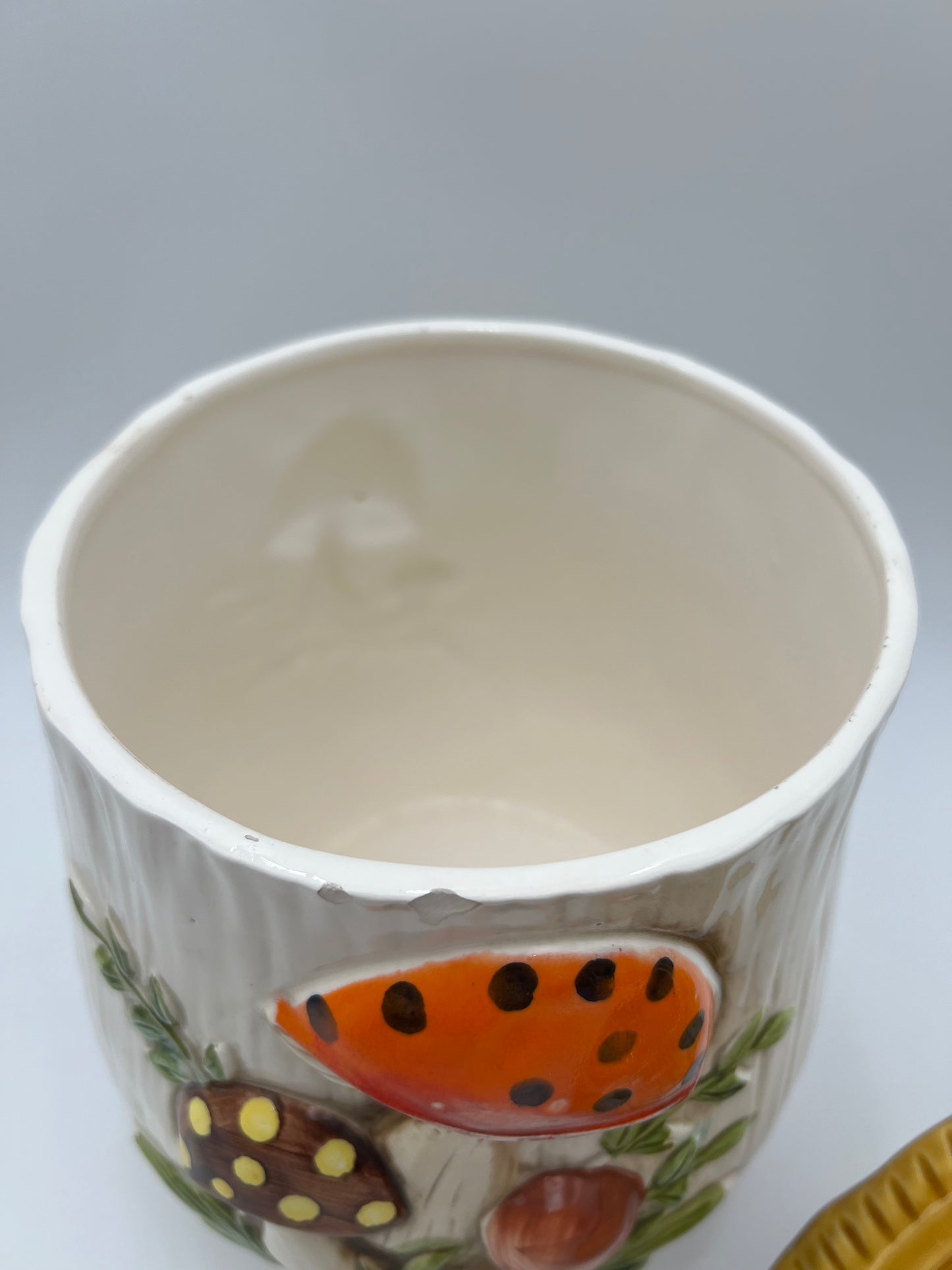 VINTAGE MERRY MUSHROOM  11 X 8.5 INCH CANISTER