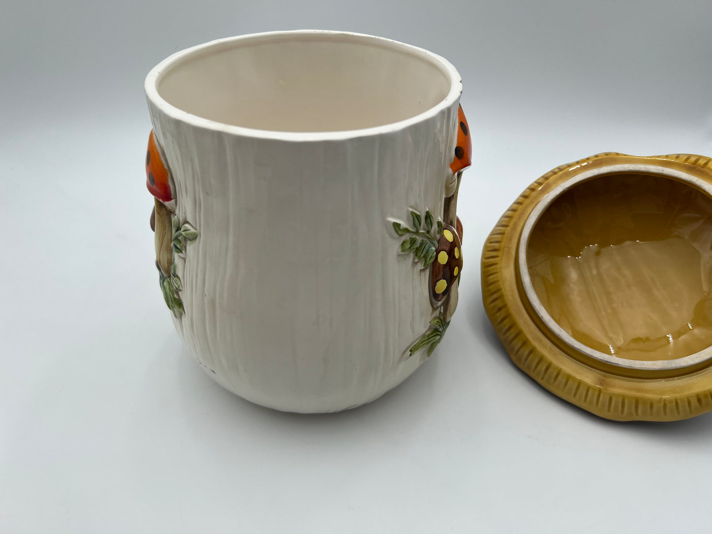VINTAGE MERRY MUSHROOM  11 X 8.5 INCH CANISTER