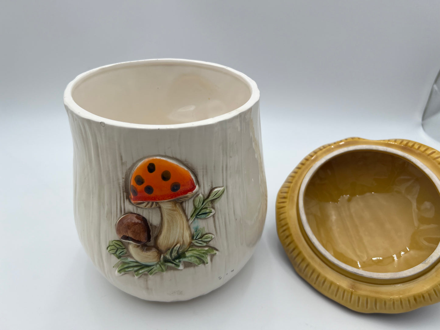VINTAGE MERRY MUSHROOM  11 X 8.5 INCH CANISTER