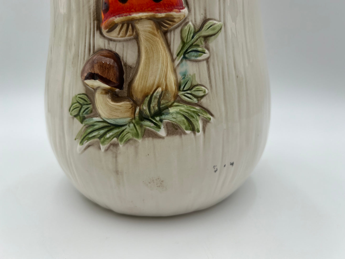 VINTAGE MERRY MUSHROOM  11 X 8.5 INCH CANISTER