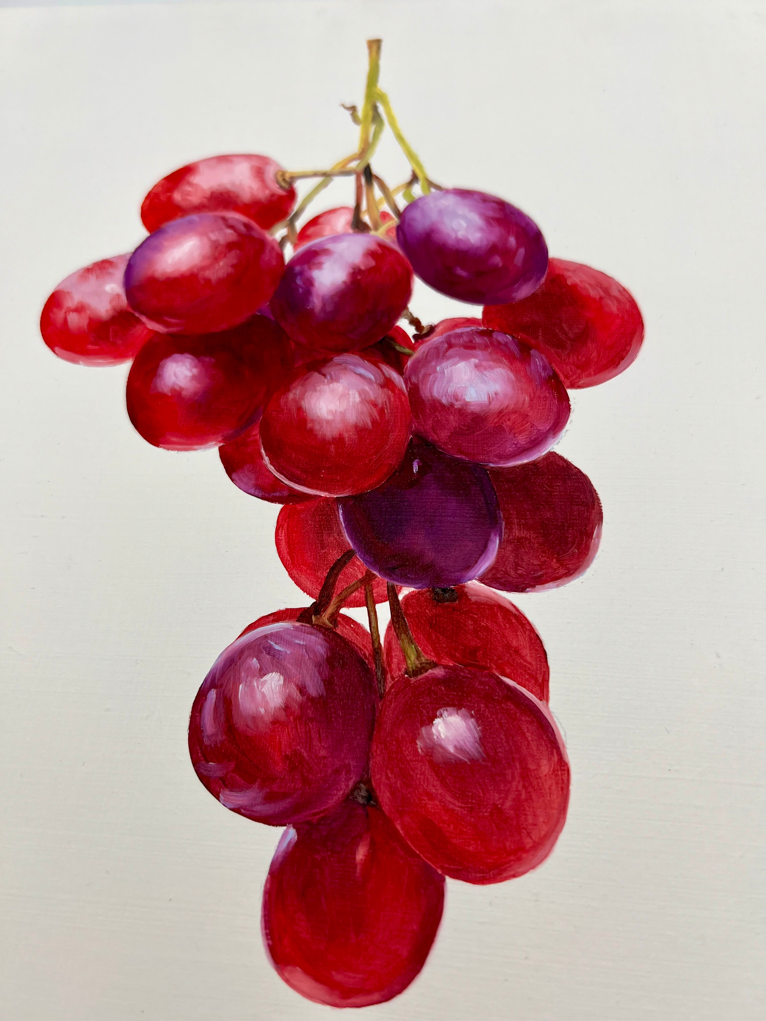 SIGNED ROSE HOHENBERGER (HOUSTON, TEXAS) FRUIT STILL LIFE PANEL SERIES — SET OF FOUR — 12"×12" DEEP-EDGE WOOD PANELS