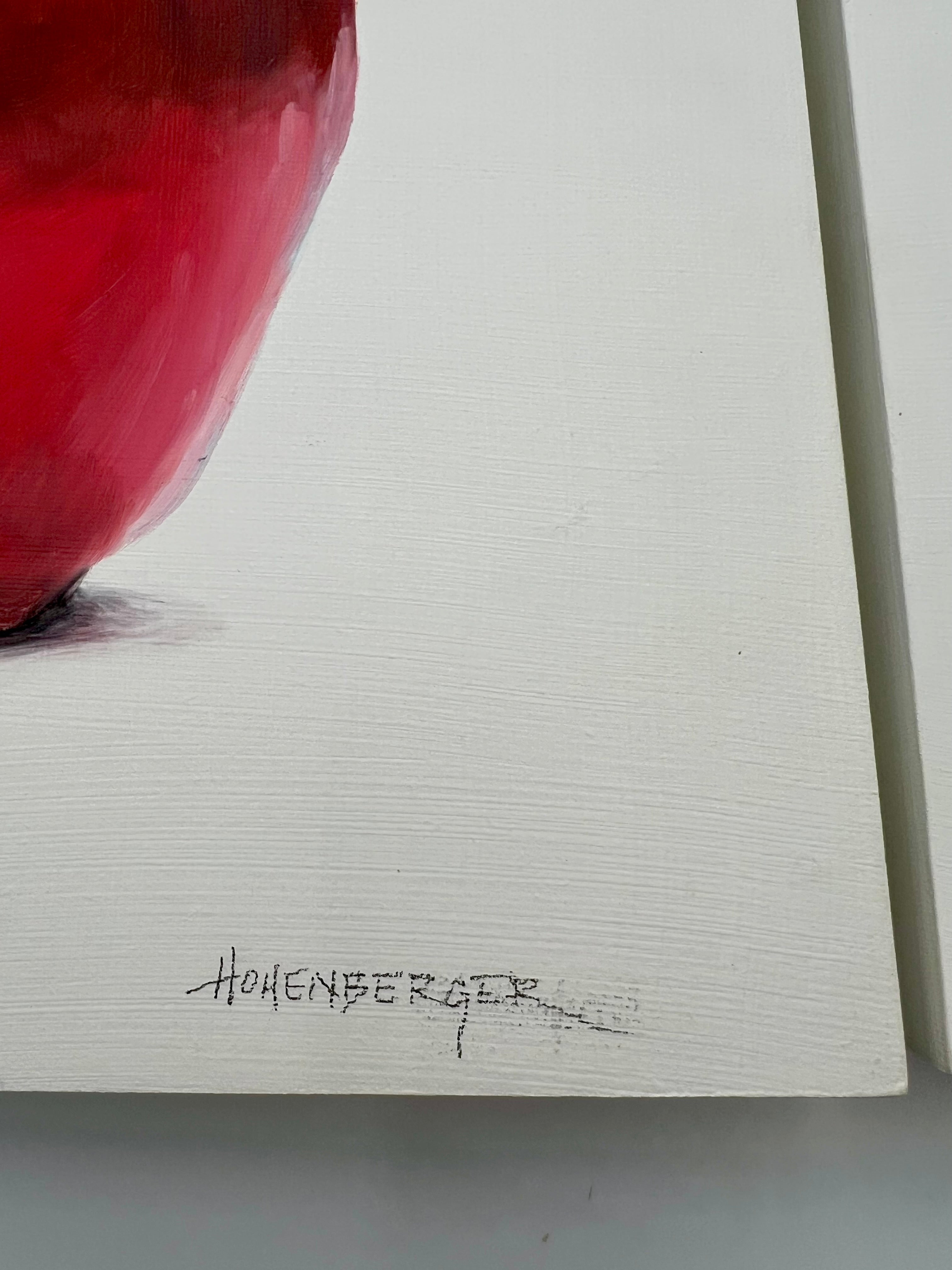 SIGNED ROSE HOHENBERGER (HOUSTON, TEXAS) FRUIT STILL LIFE PANEL SERIES — SET OF FOUR — 12"×12" DEEP-EDGE WOOD PANELS