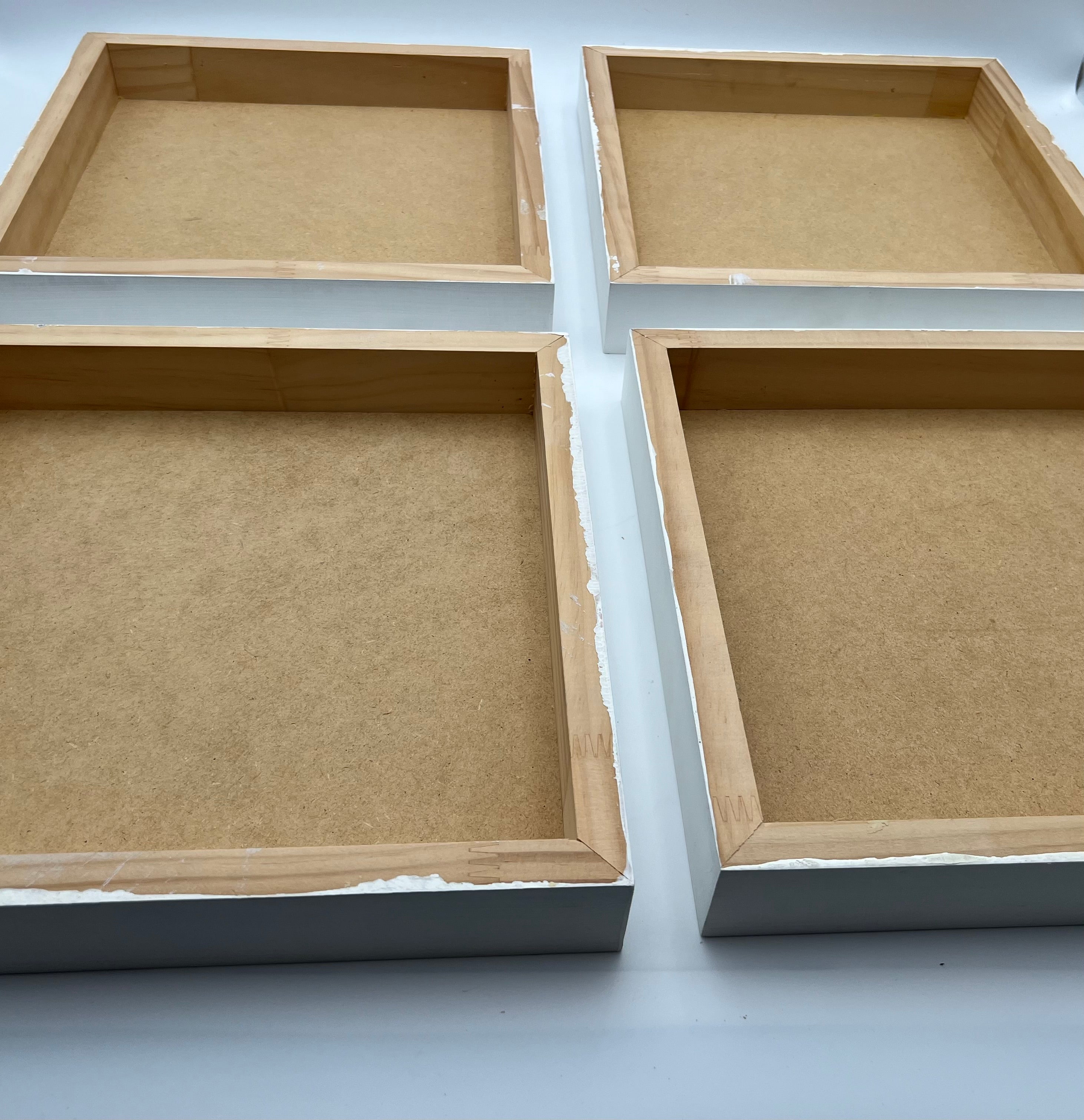 SIGNED ROSE HOHENBERGER (HOUSTON, TEXAS) FRUIT STILL LIFE PANEL SERIES — SET OF FOUR — 12"×12" DEEP-EDGE WOOD PANELS