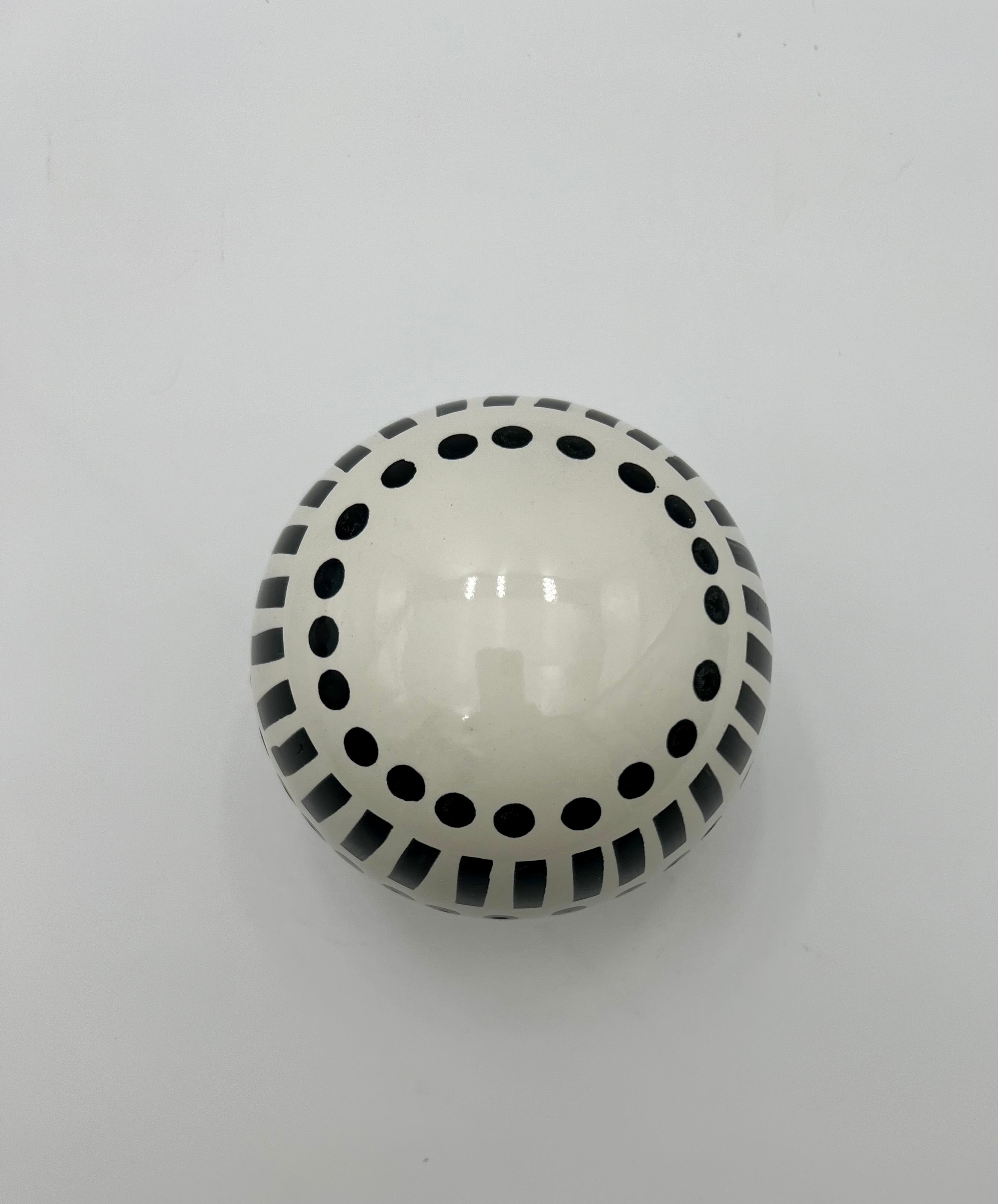 VINTAGE BLACK AND WHITE STUDIO ART POTTERY ORB | POSTMODERN SCULPTURAL CERAMIC SPHERE | MEMPHIS STYLE DECOR OBJECT