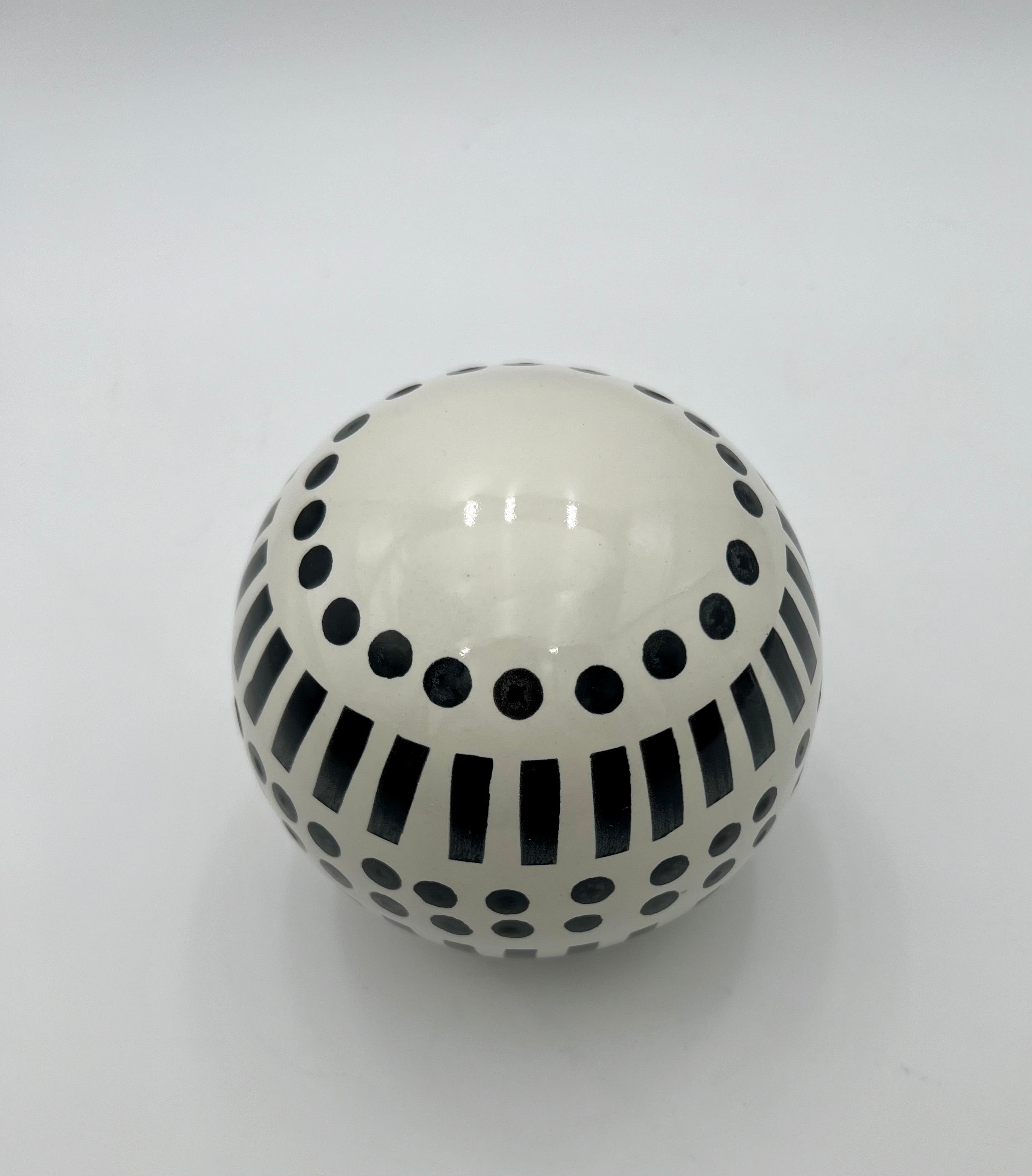 VINTAGE BLACK AND WHITE STUDIO ART POTTERY ORB | POSTMODERN SCULPTURAL CERAMIC SPHERE | MEMPHIS STYLE DECOR OBJECT