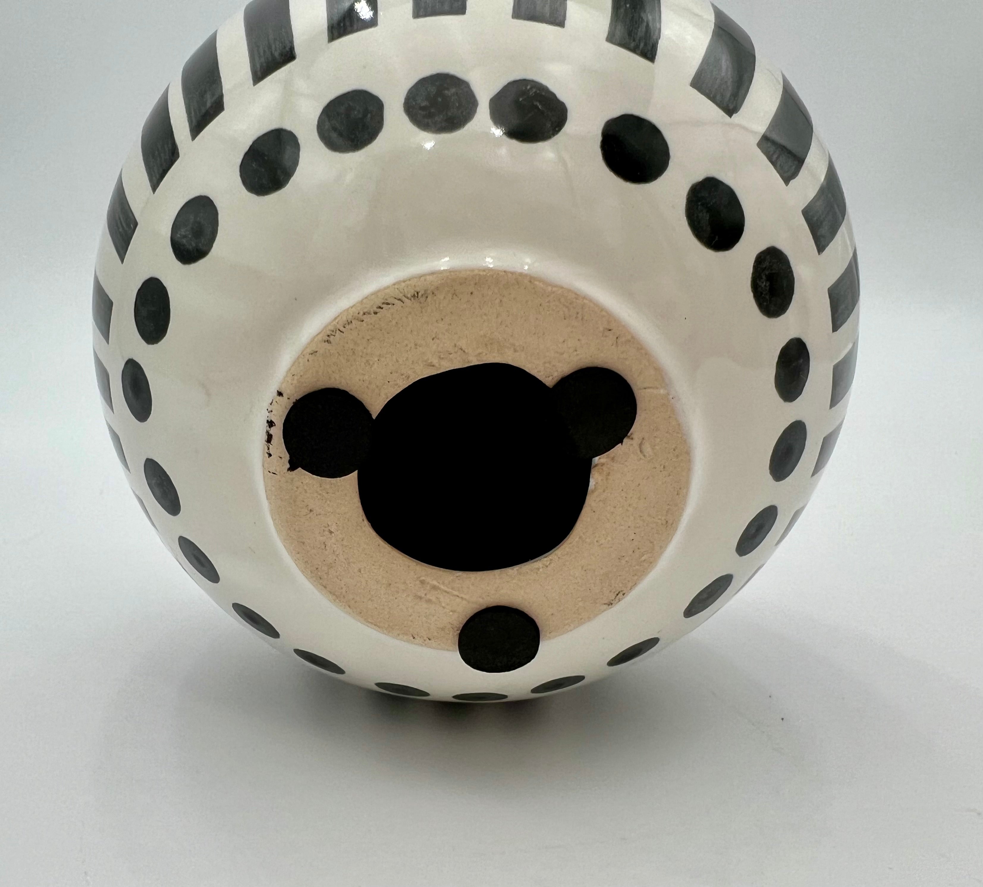 VINTAGE BLACK AND WHITE STUDIO ART POTTERY ORB | POSTMODERN SCULPTURAL CERAMIC SPHERE | MEMPHIS STYLE DECOR OBJECT