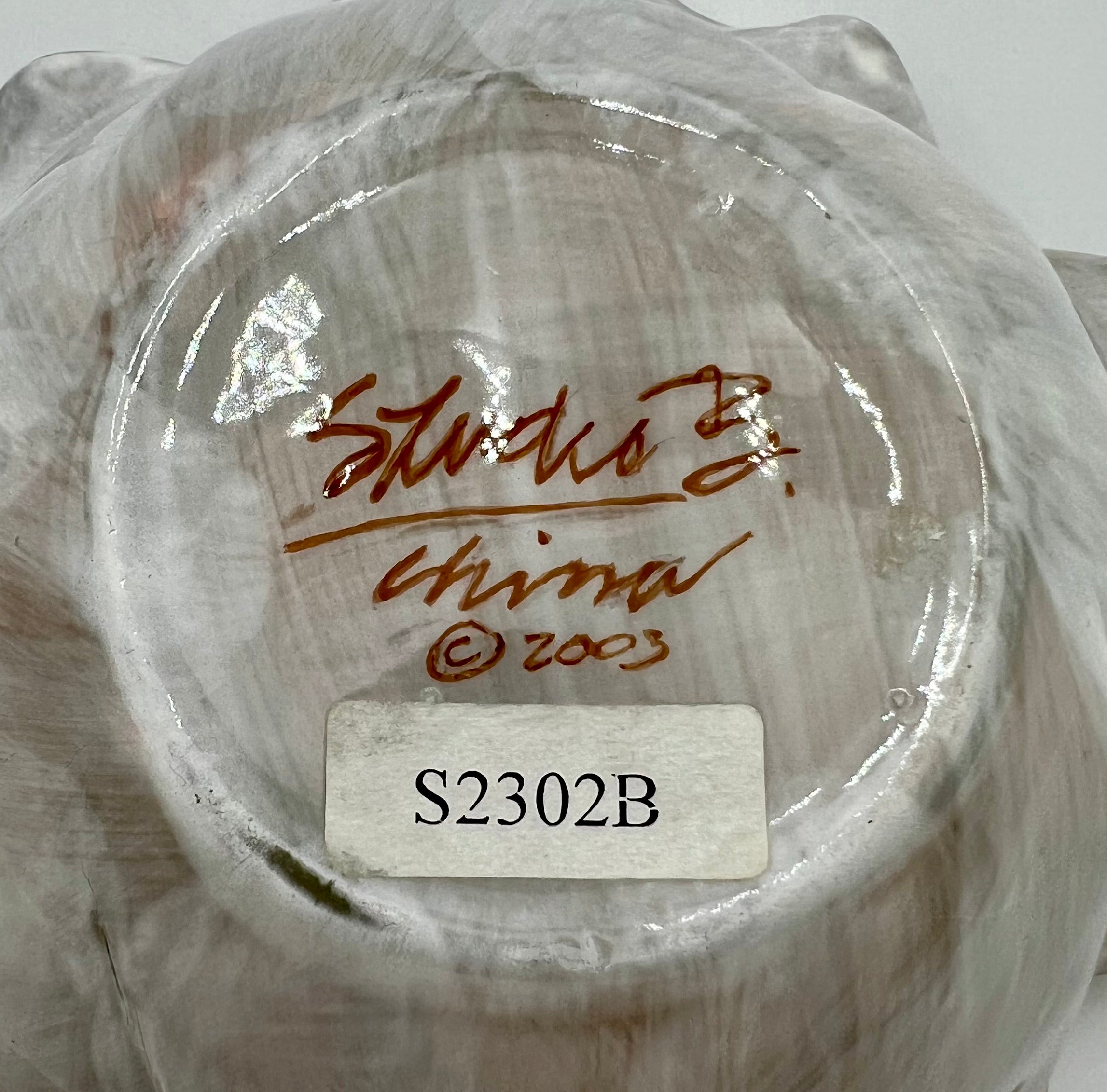 STUDIO Z 2003 CERAMIC FLOWER BOWL – HAND-PAINTED LAYERED PETALS – WHITE & SIENNA GLAZE – SCULPTURAL FLORAL DECOR